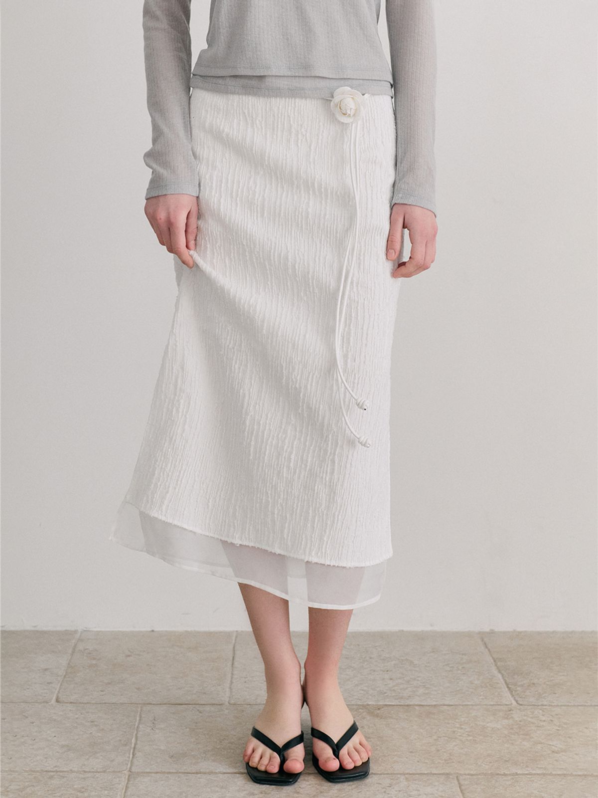 에트몽(ETMON) Layered Sheer Skirt, White