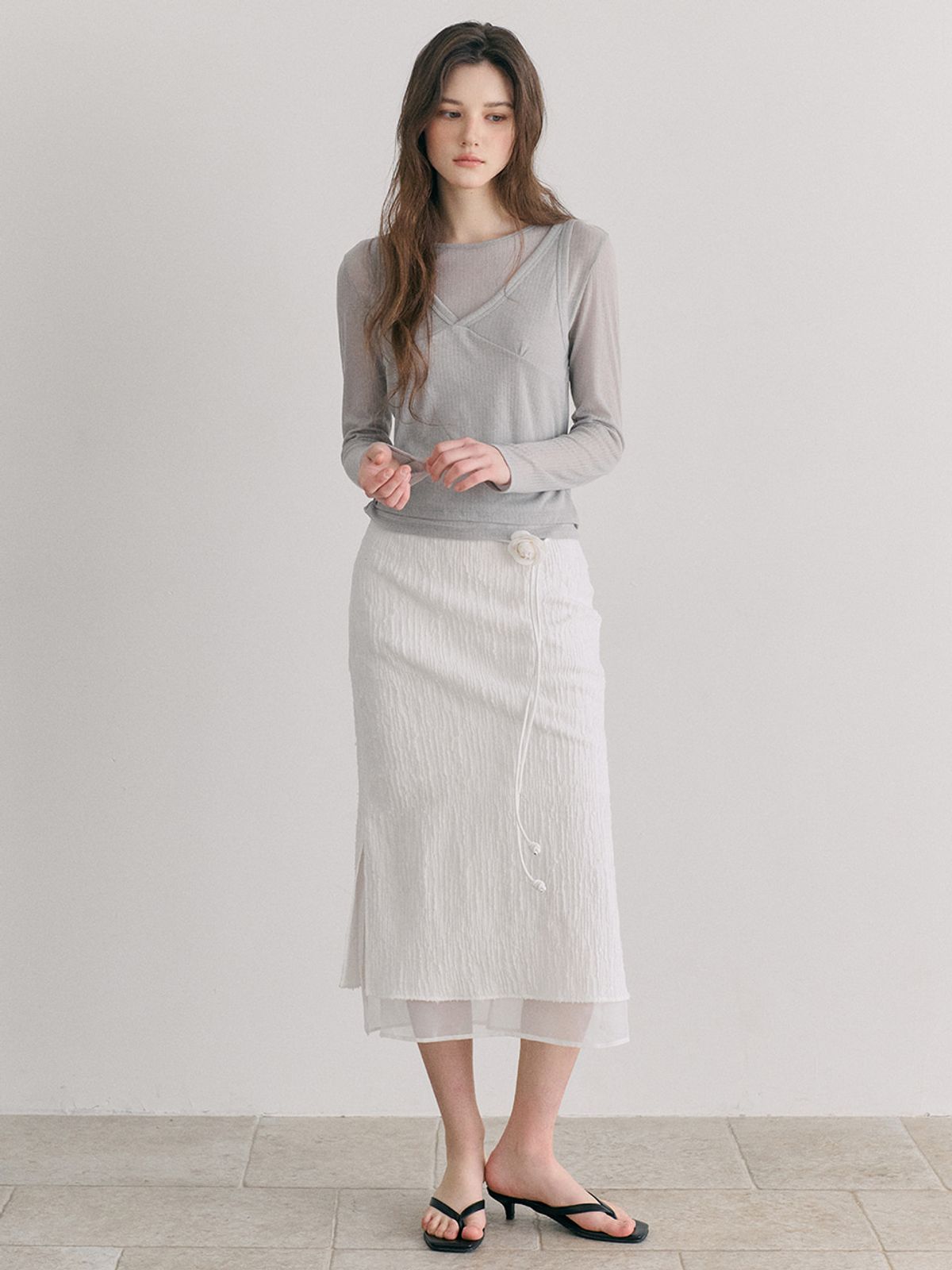 에트몽(ETMON) Layered Sheer Skirt, White
