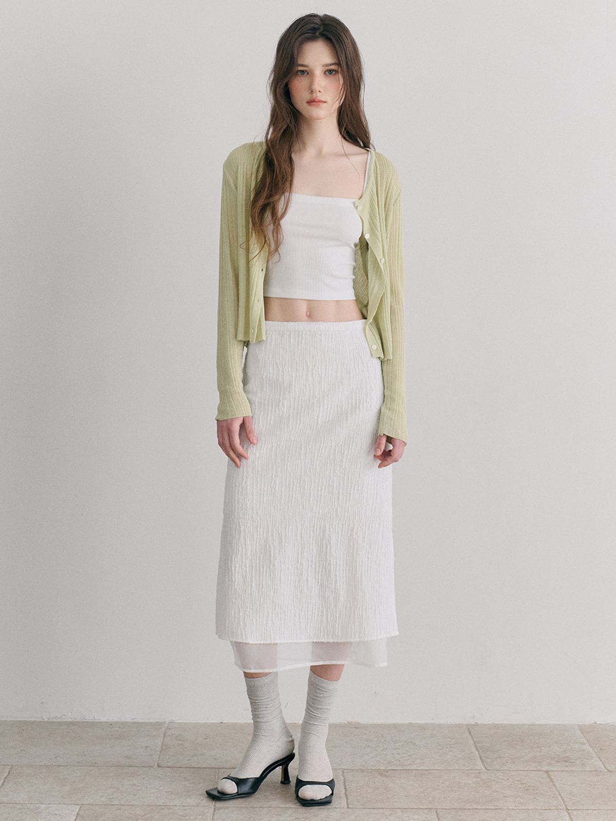 에트몽(ETMON) Layered Sheer Skirt, White