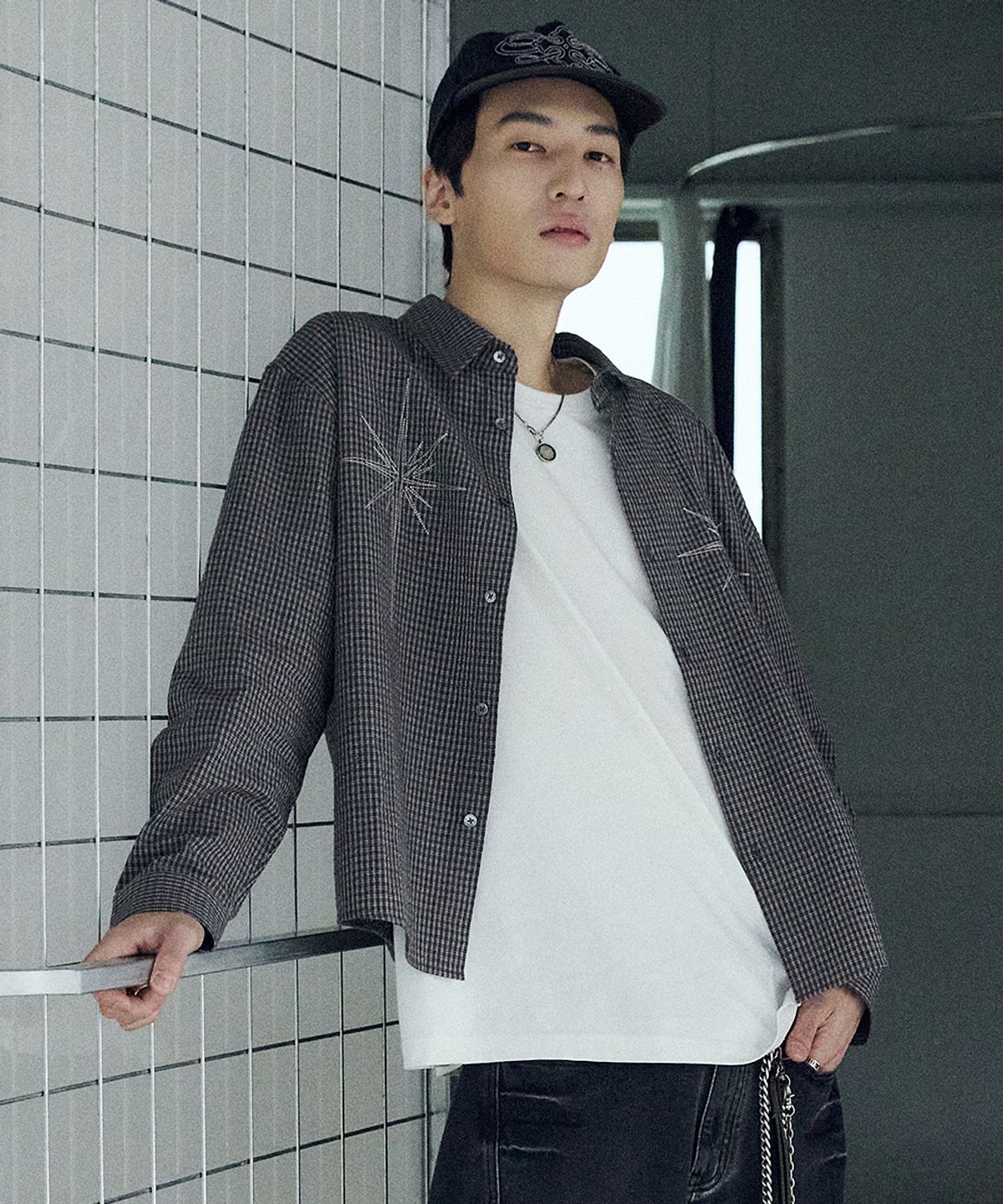 메종미네드(MAISON MINED) METEOR CROP CHECK SHIRT CHARCOAL