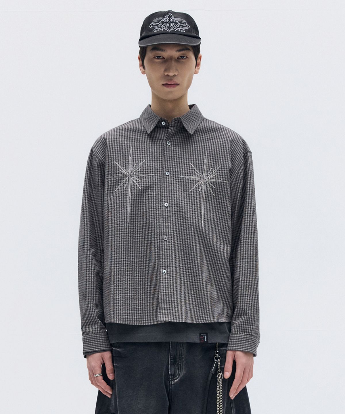 메종미네드(MAISON MINED) METEOR CROP CHECK SHIRT CHARCOAL