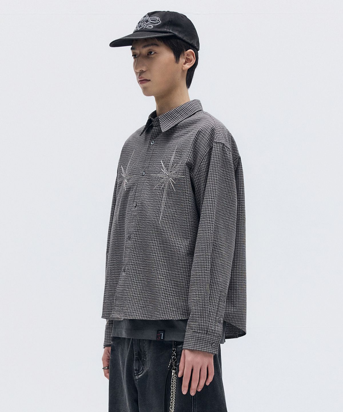 메종미네드(MAISON MINED) METEOR CROP CHECK SHIRT CHARCOAL