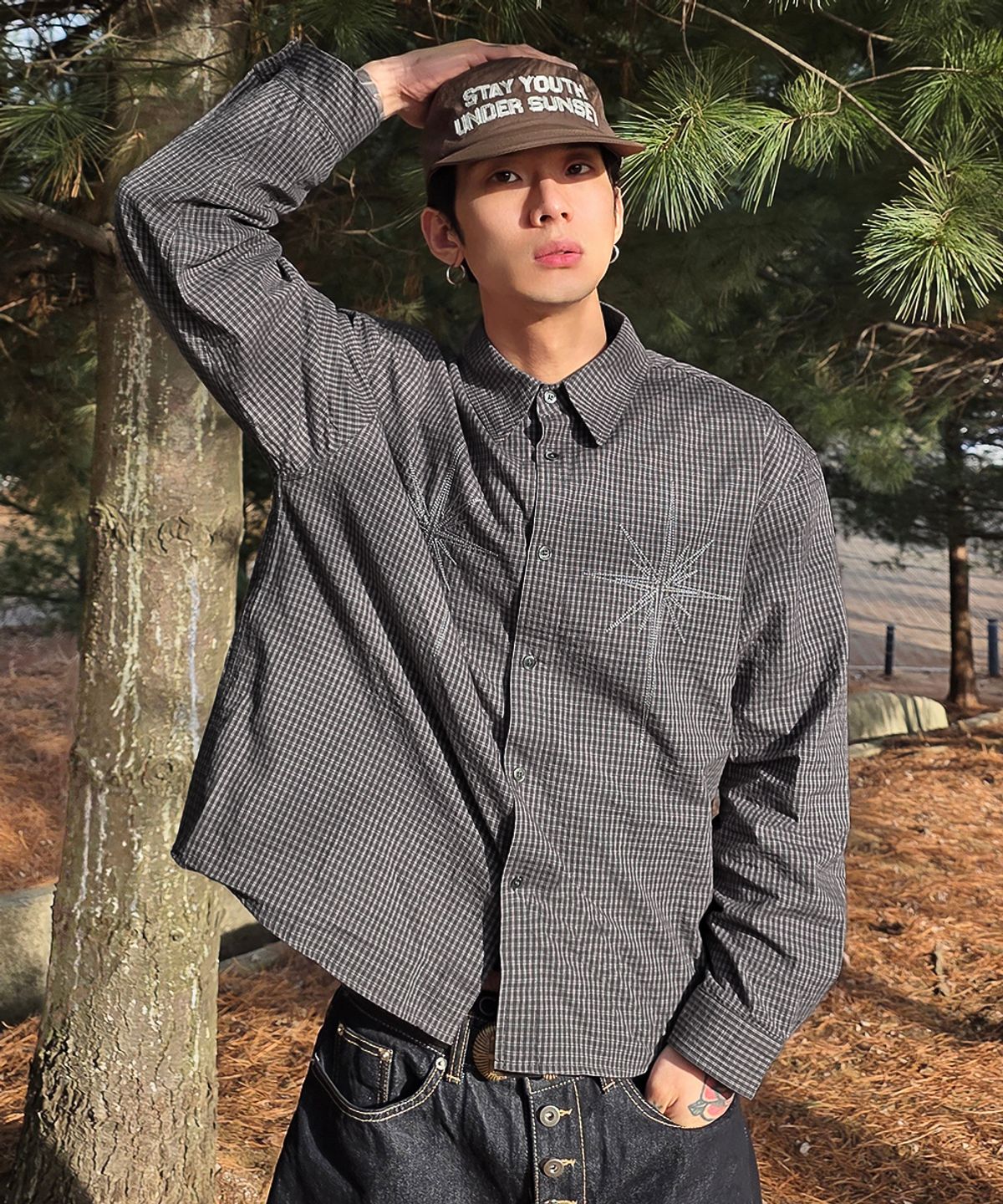 메종미네드(MAISON MINED) METEOR CROP CHECK SHIRT CHARCOAL