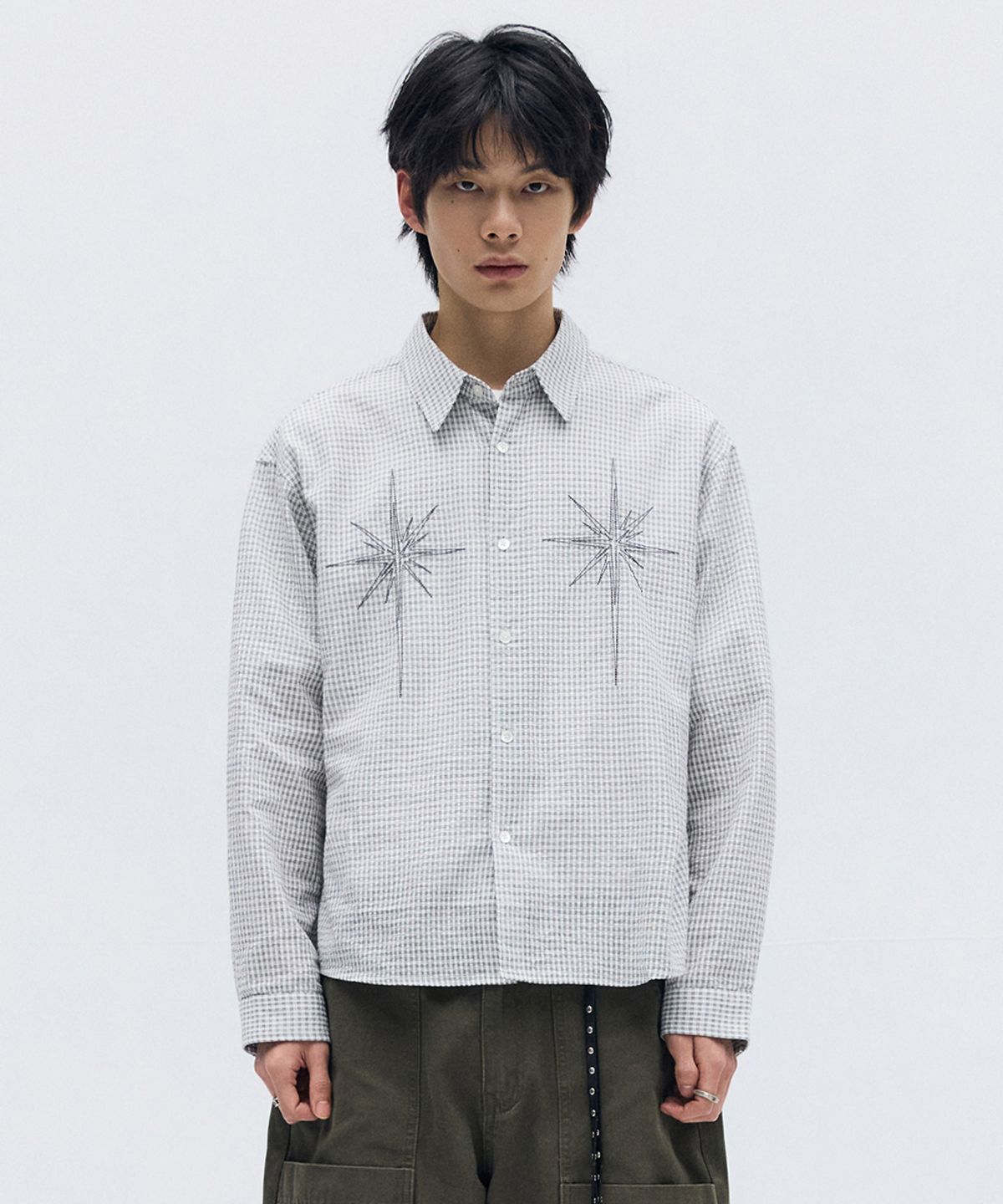 메종미네드(MAISON MINED) METEOR CROP CHECK SHIRT WHITE