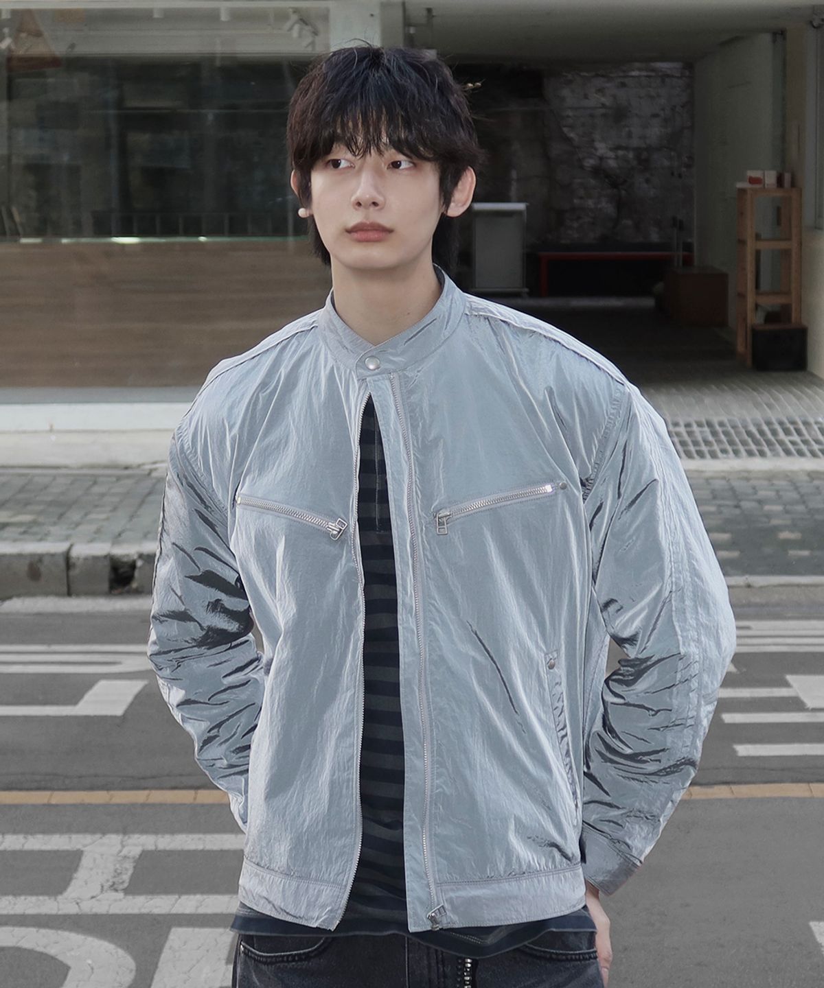 메종미네드(MAISON MINED) LIGHT-WEIGHT RIDER JACKET LIGHT GRAY