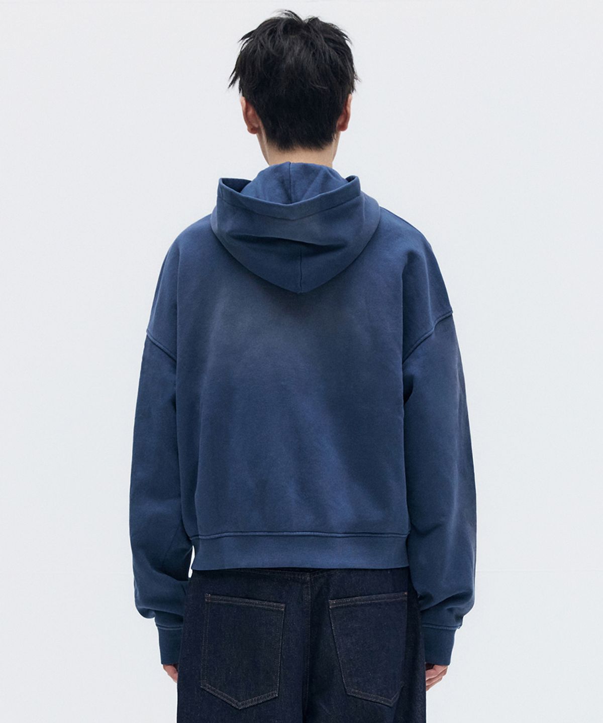 메종미네드(MAISON MINED) WASHED CROP HOOD ZIP-UP NAVY