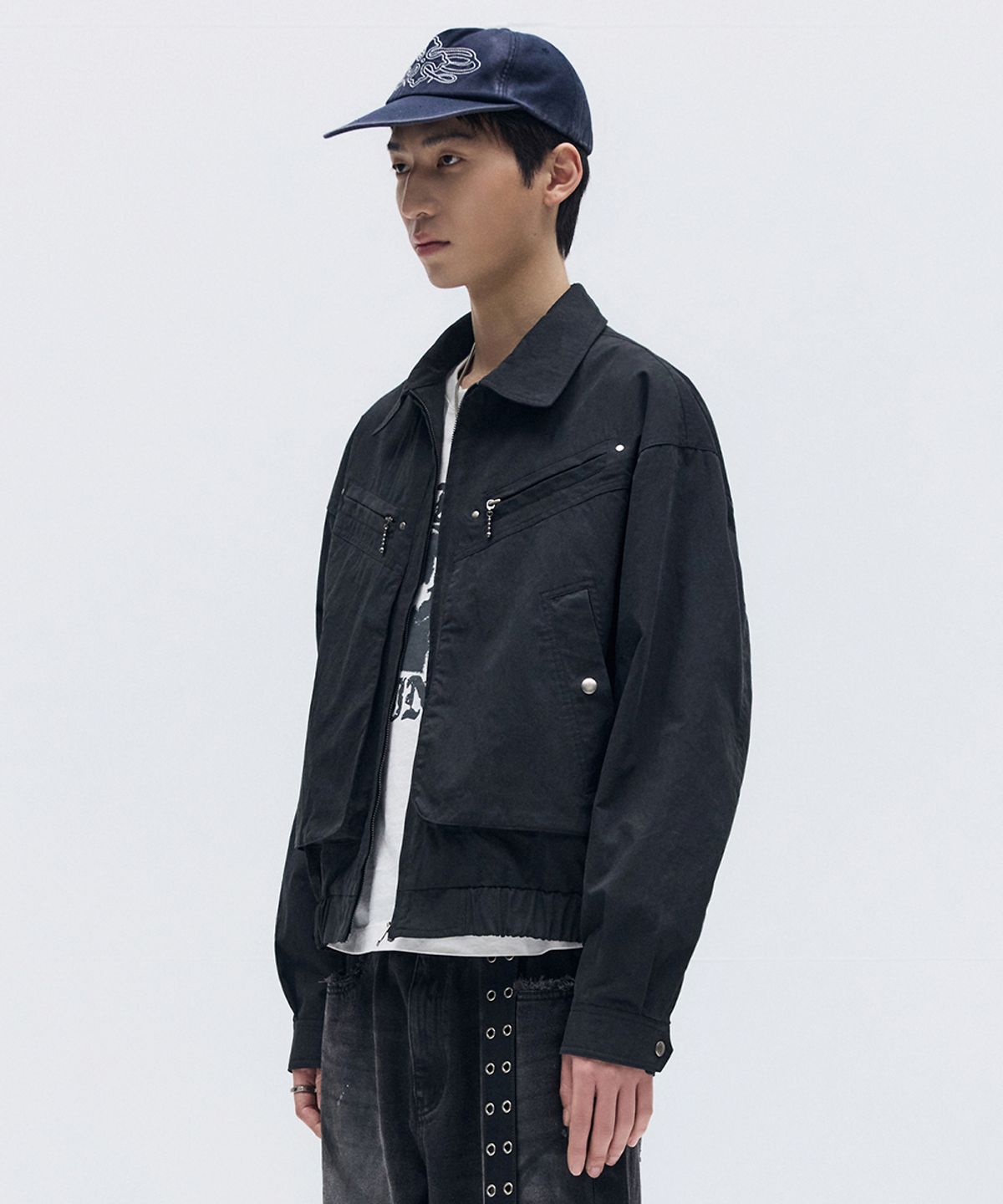 메종미네드(MAISON MINED) OVERLAYED POCKET BLOUSON BLACK