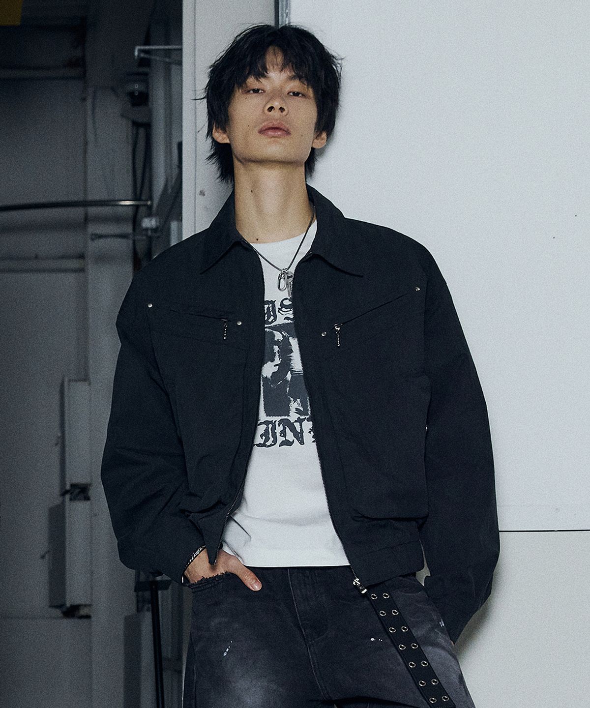 메종미네드(MAISON MINED) OVERLAYED POCKET BLOUSON BLACK