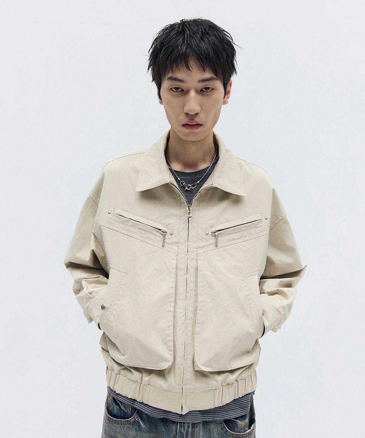 메종미네드(MAISON MINED) OVERLAYED POCKET BLOUSON BEIGE