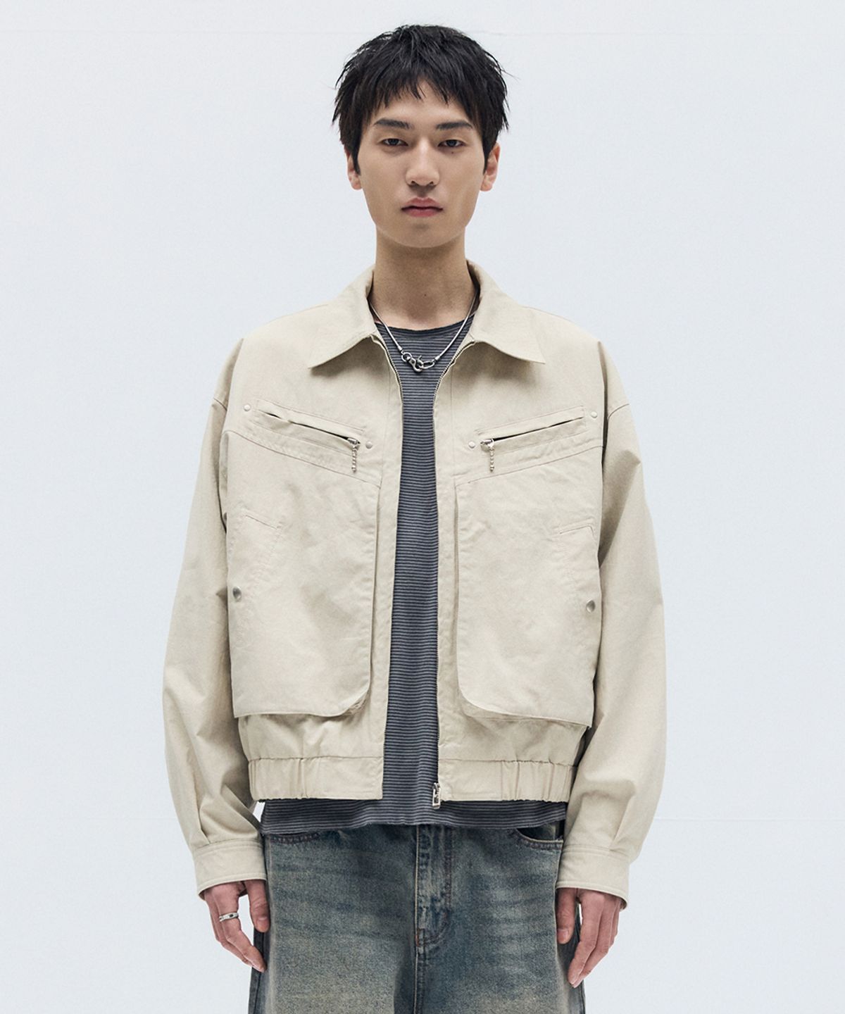 메종미네드(MAISON MINED) OVERLAYED POCKET BLOUSON BEIGE