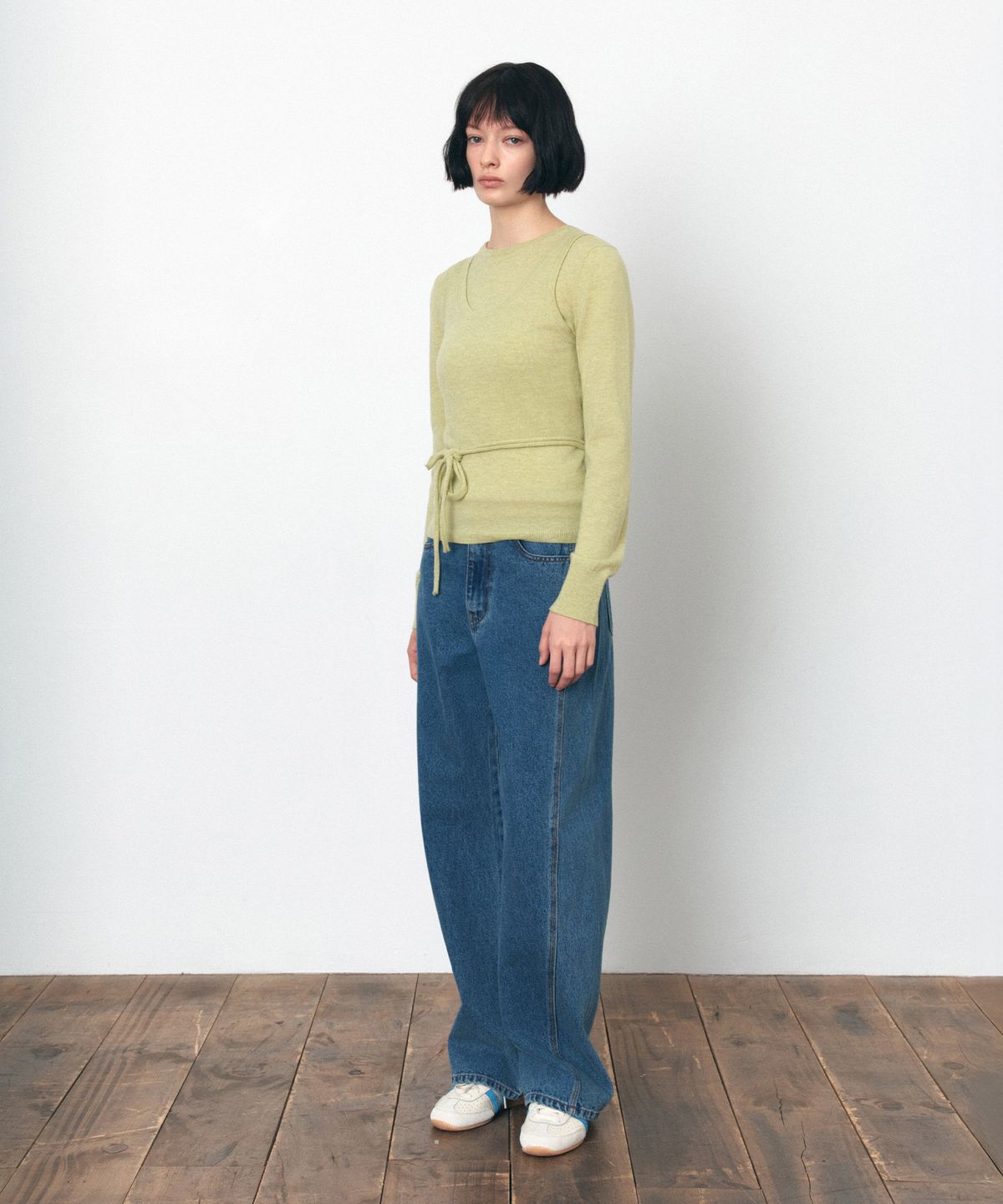 시야쥬(SIYAZU) SIKN2179 스트랩 U넥 슬리브리스 니트_Yellow green