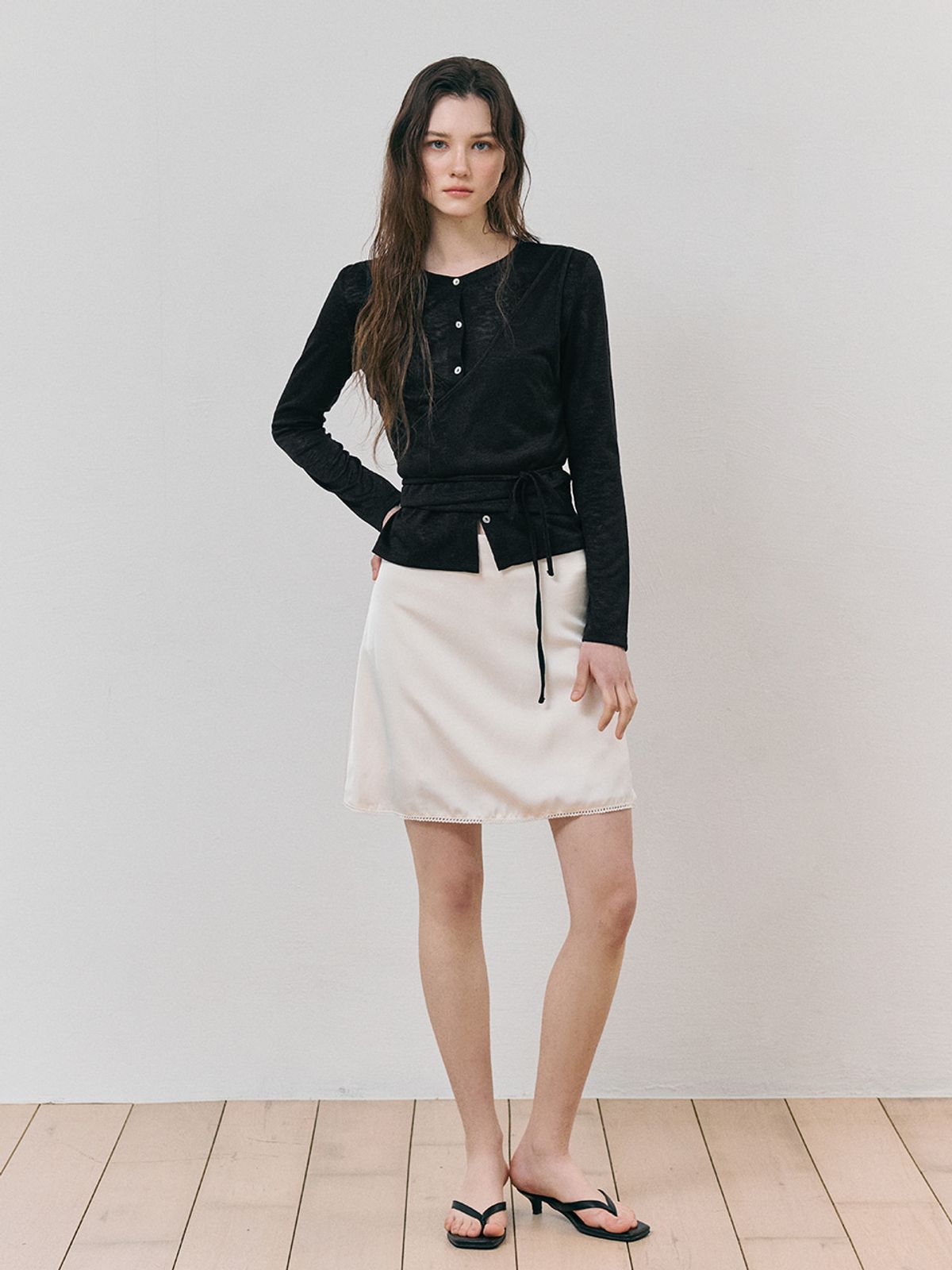 에트몽(ETMON) Wrap Cardigan T-Shirt, Black