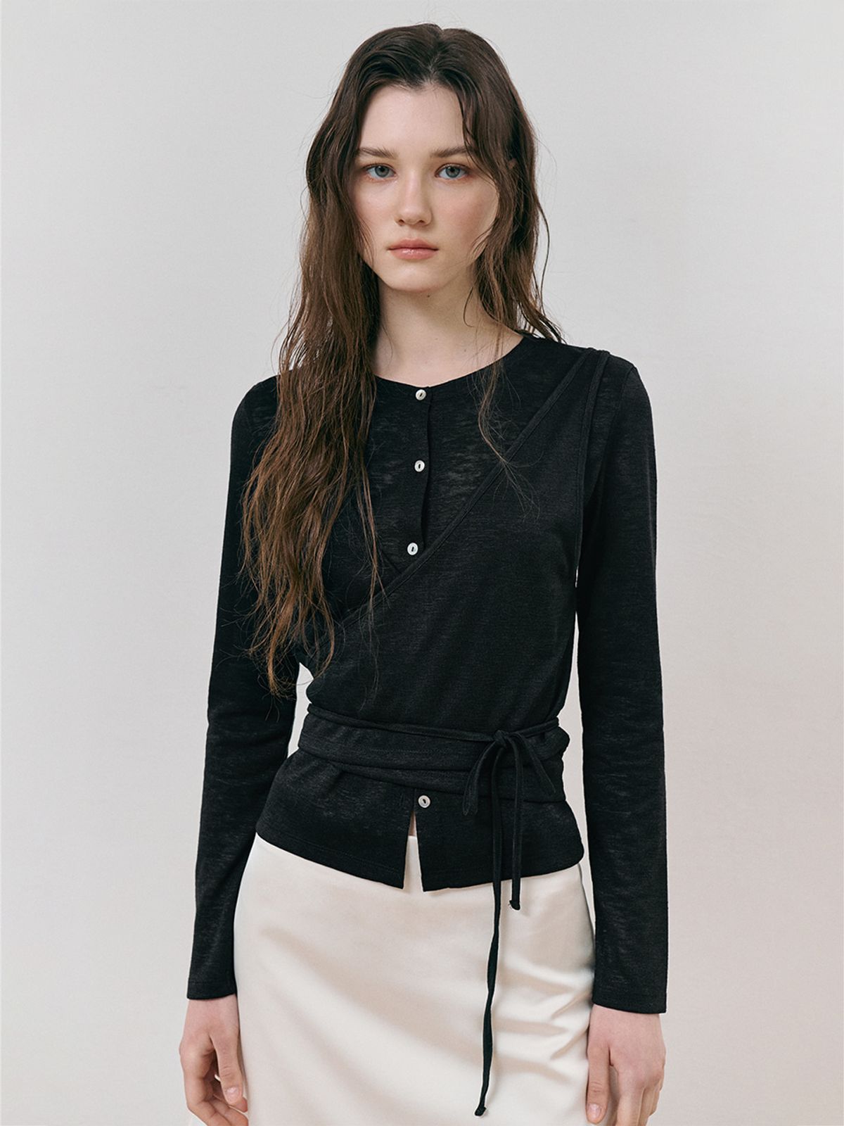 에트몽(ETMON) Wrap Cardigan T-Shirt, Black