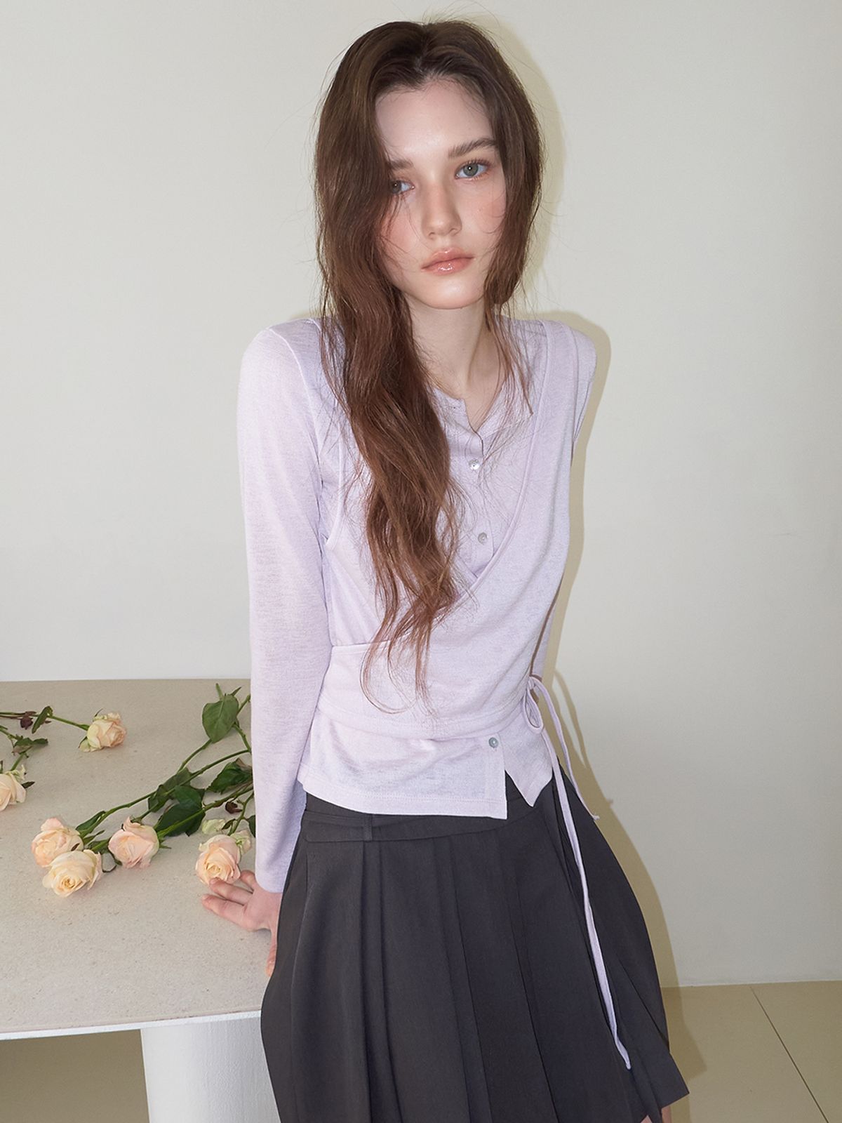 에트몽(ETMON) Wrap Cardigan T-Shirt, Lavender