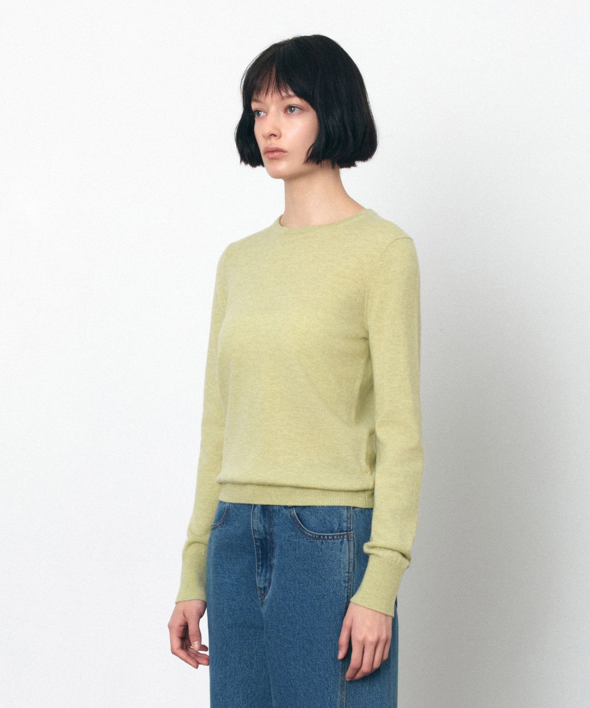 시야쥬(SIYAZU) SIKN2175 베이직 라운드 넥 긴팔 니트_Yellow green