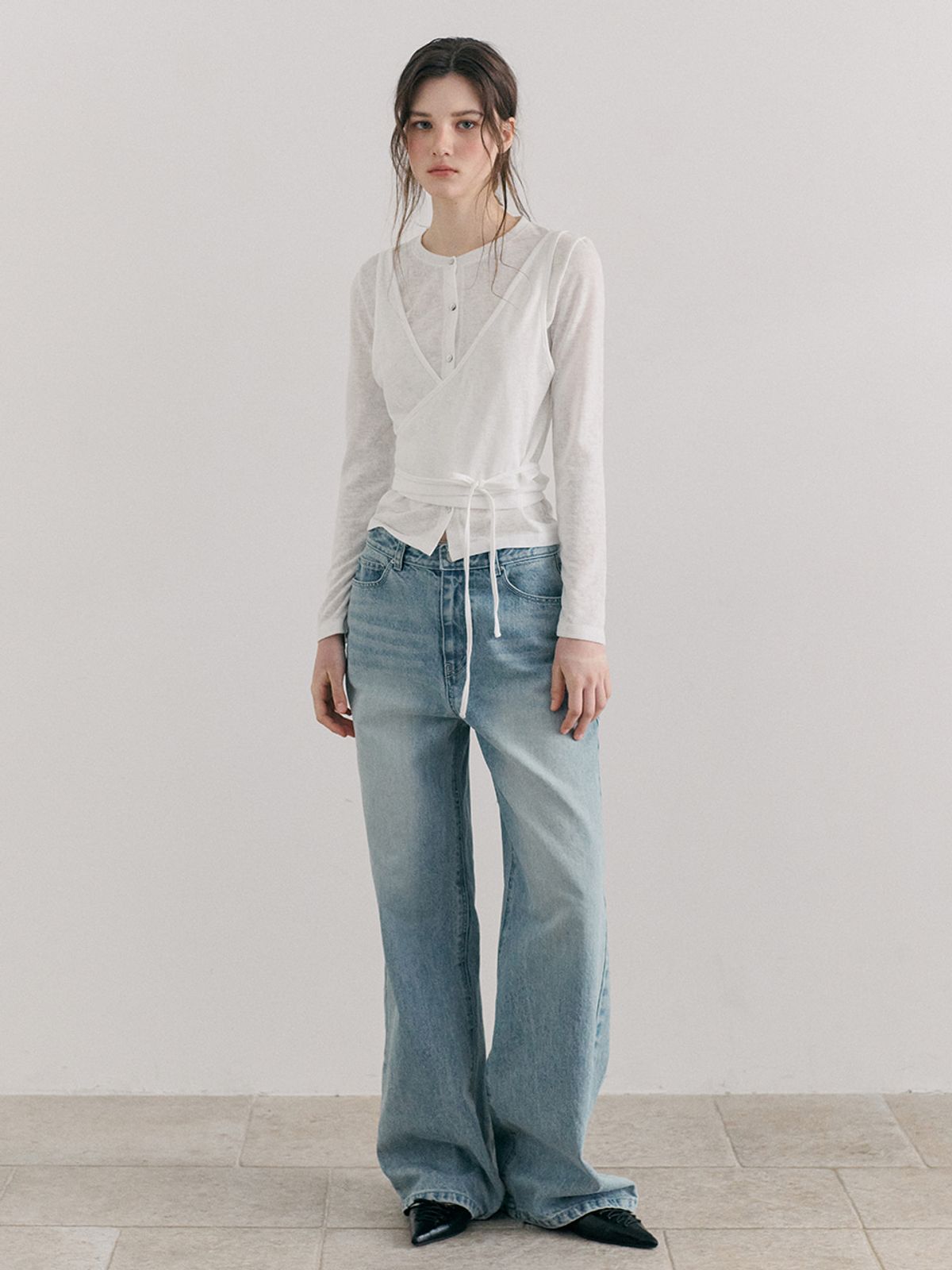 에트몽(ETMON) Wrap Cardigan T-Shirt, White