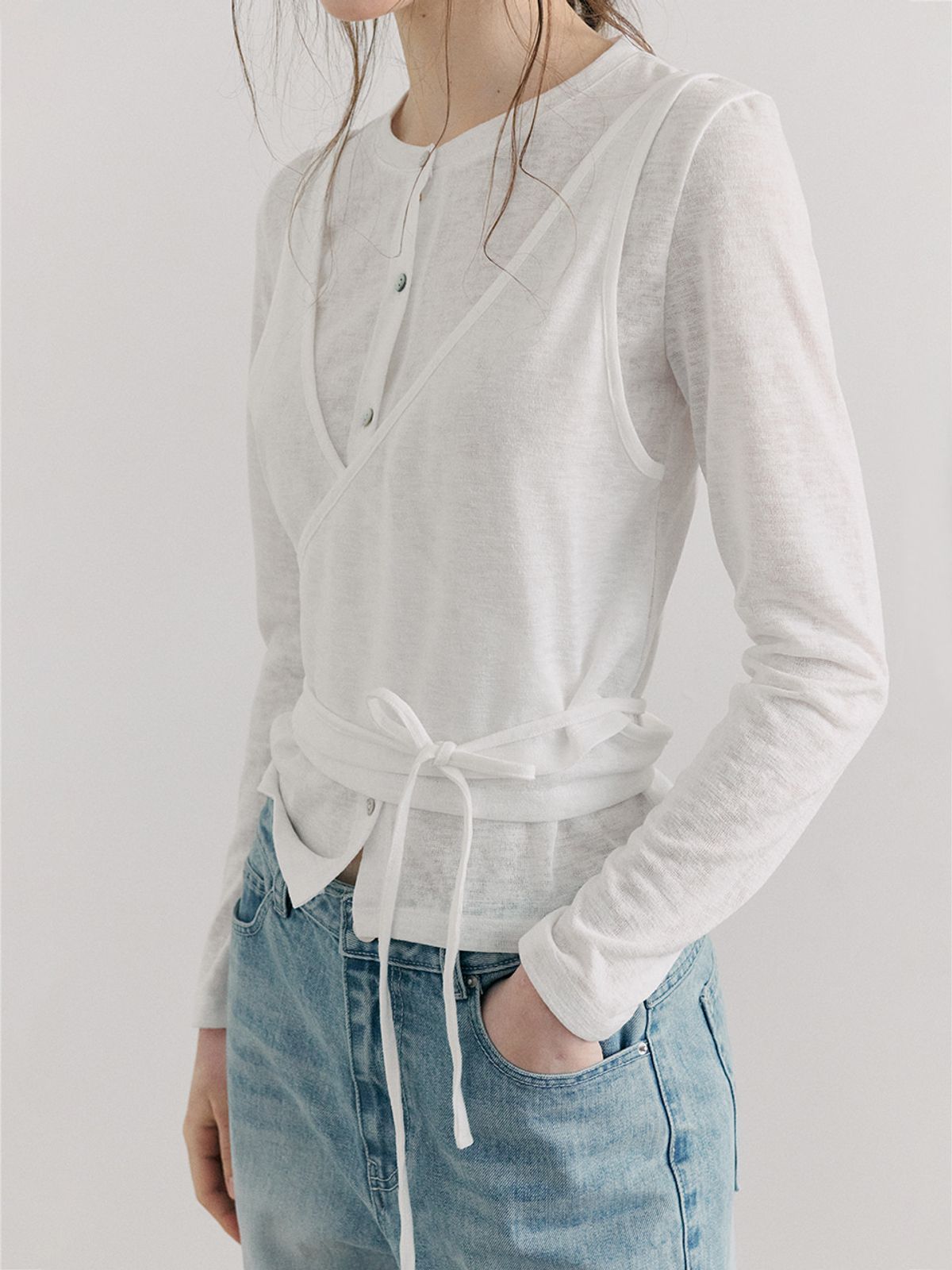 에트몽(ETMON) Wrap Cardigan T-Shirt, White