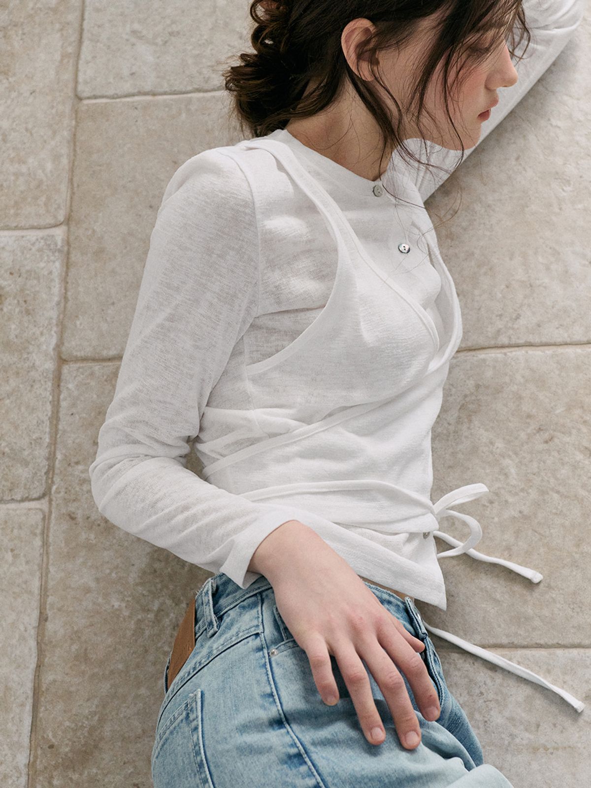 에트몽(ETMON) Wrap Cardigan T-Shirt, White