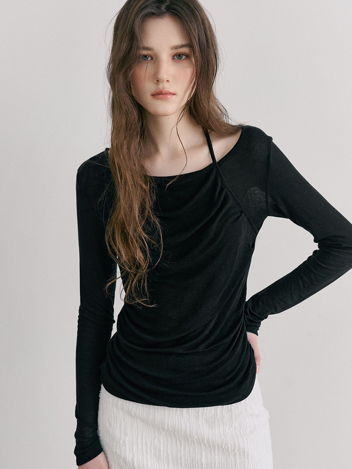 에트몽(ETMON) Halter Shirring T-Shirt, Black