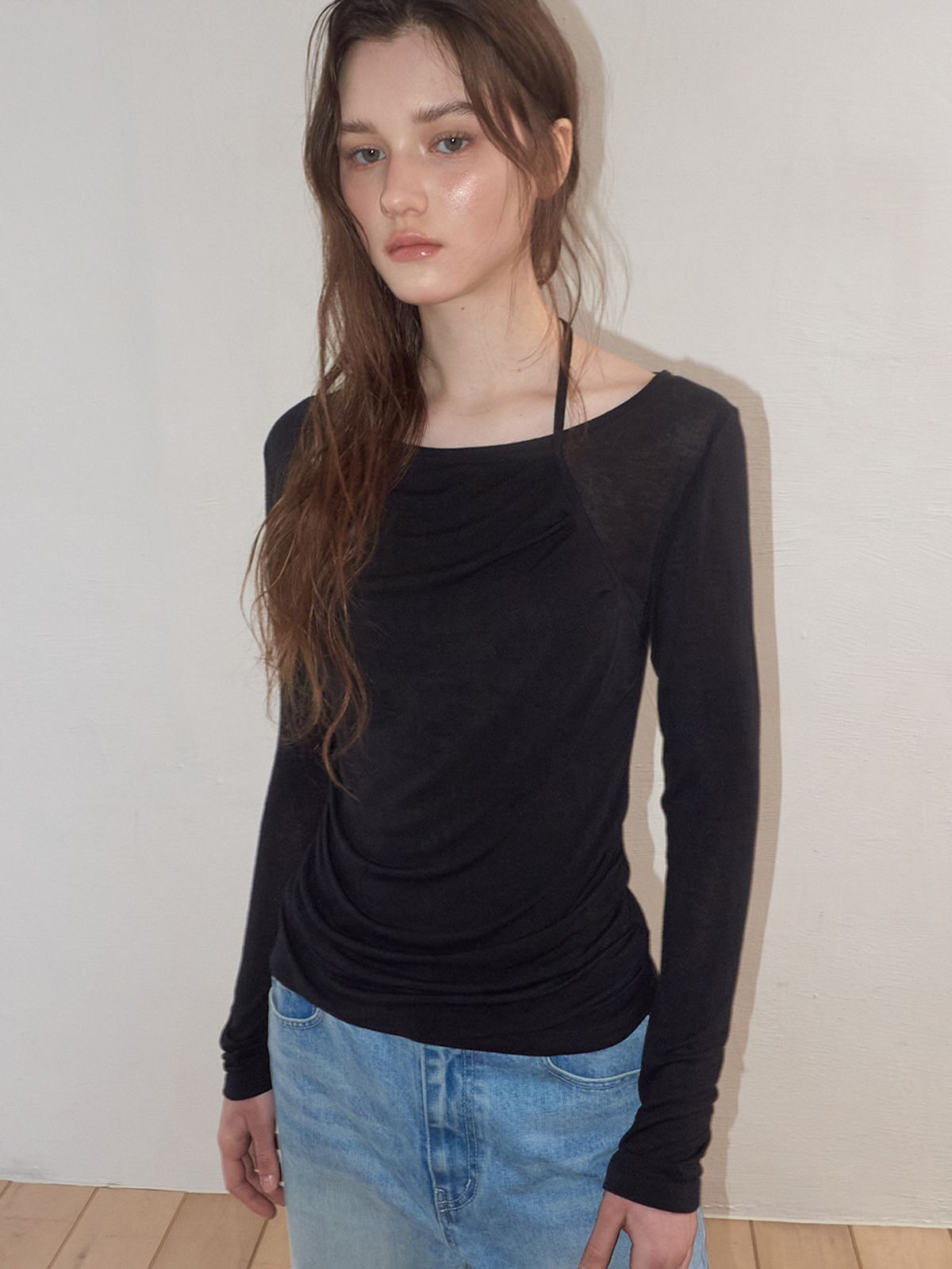 에트몽(ETMON) Halter Shirring T-Shirt, Black