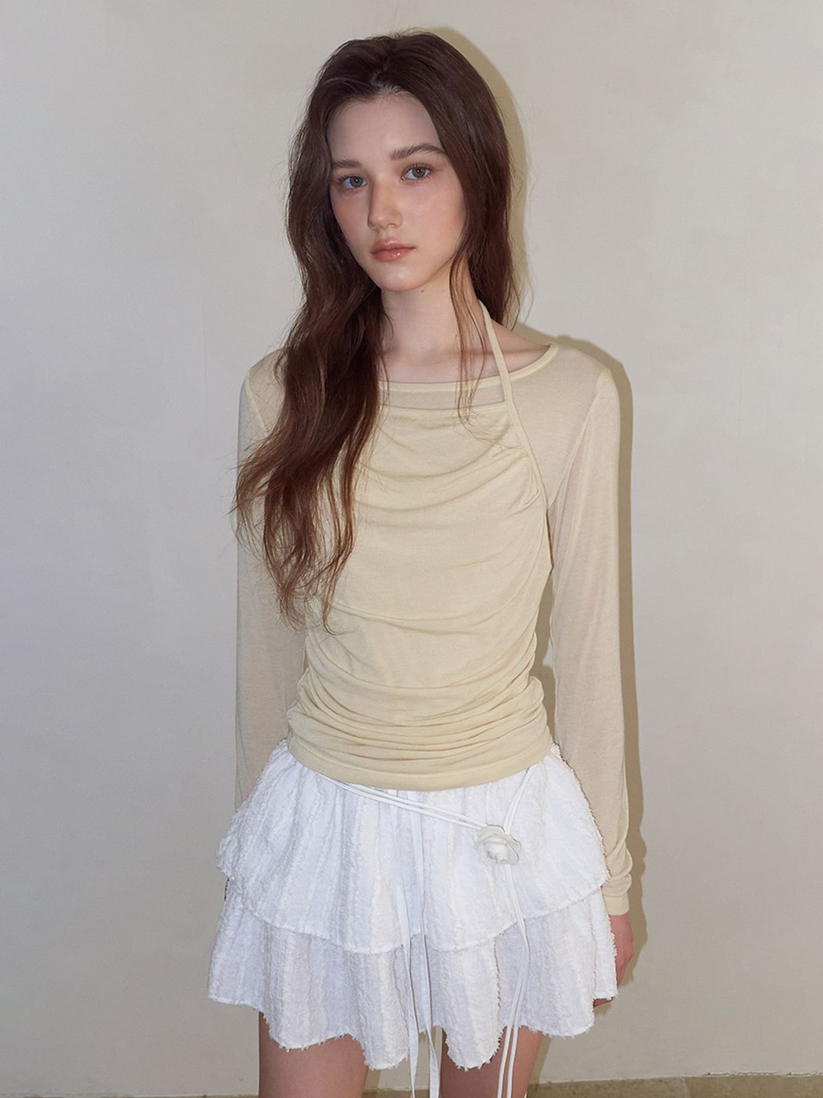 에트몽(ETMON) Halter Shirring T-Shirt, Light Yellow
