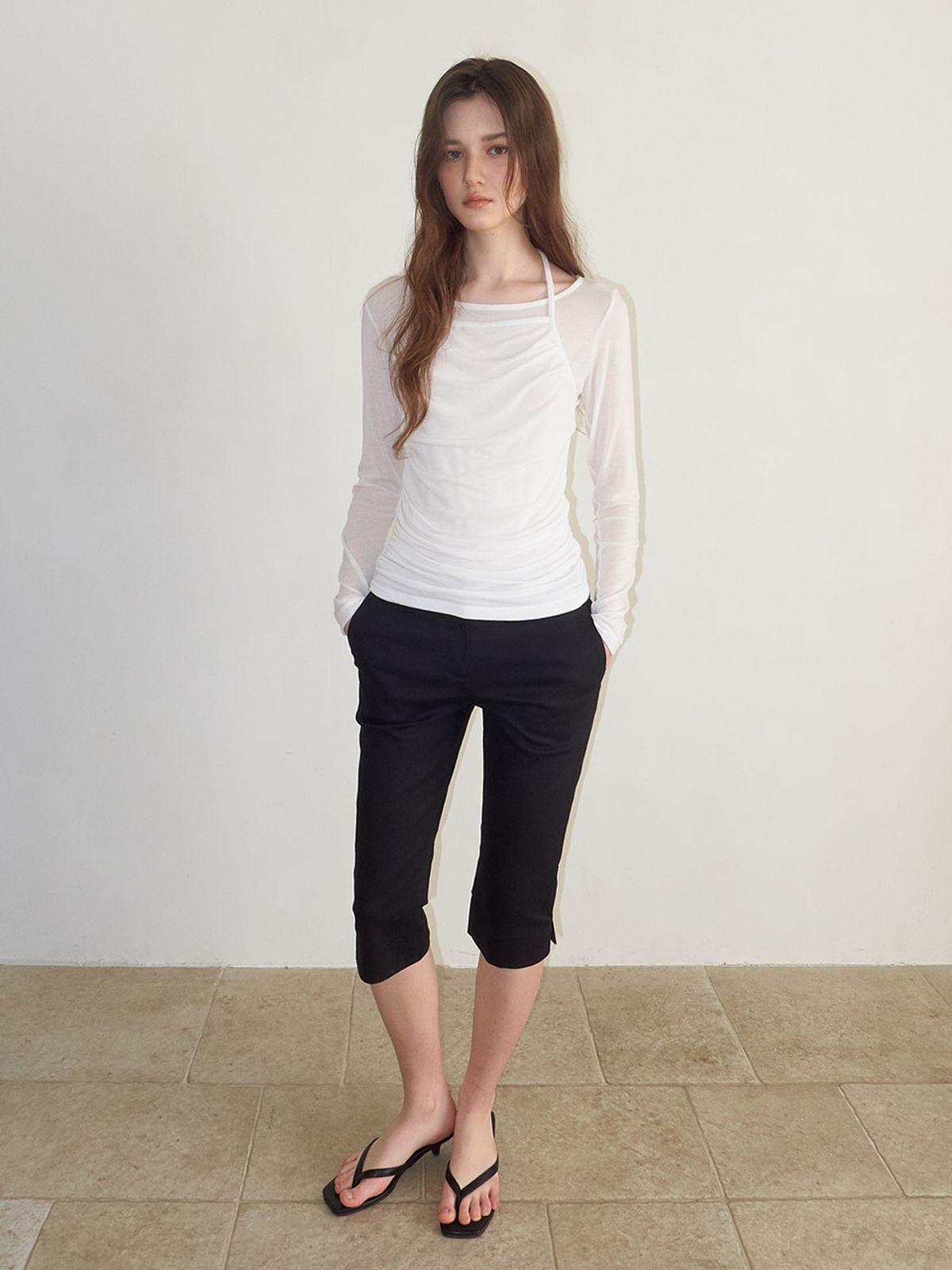 에트몽(ETMON) Halter Shirring T-Shirt, White