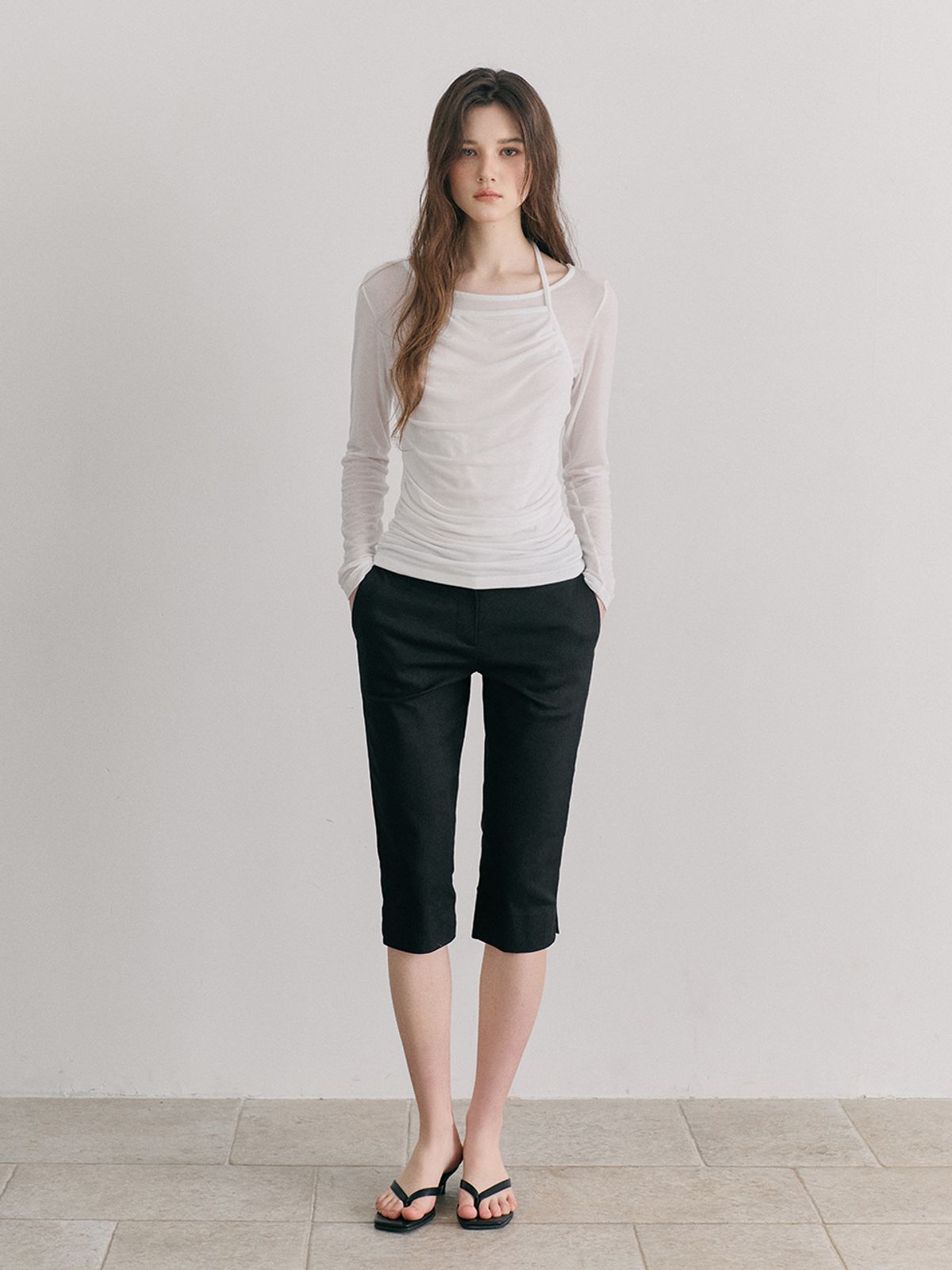 에트몽(ETMON) Halter Shirring T-Shirt, White
