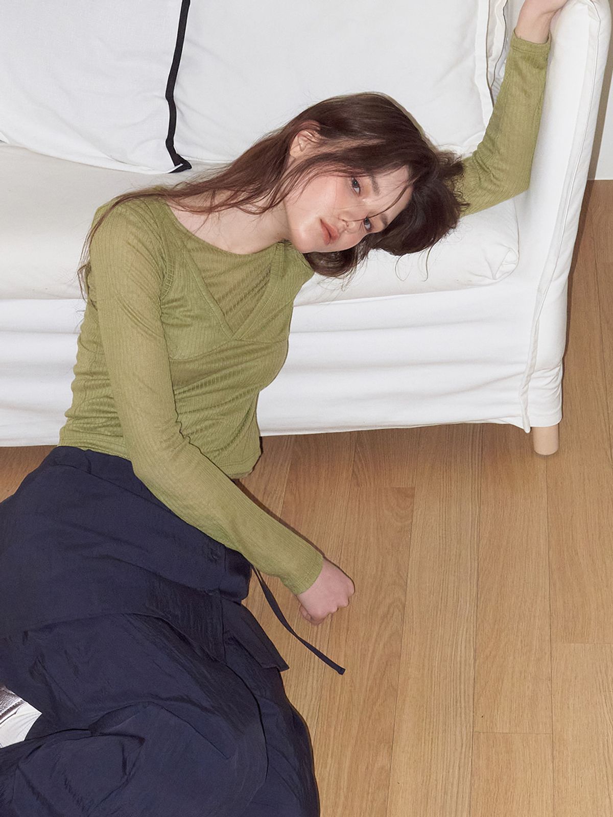 에트몽(ETMON) Ribbed Layered T-Shirt SET, Olive
