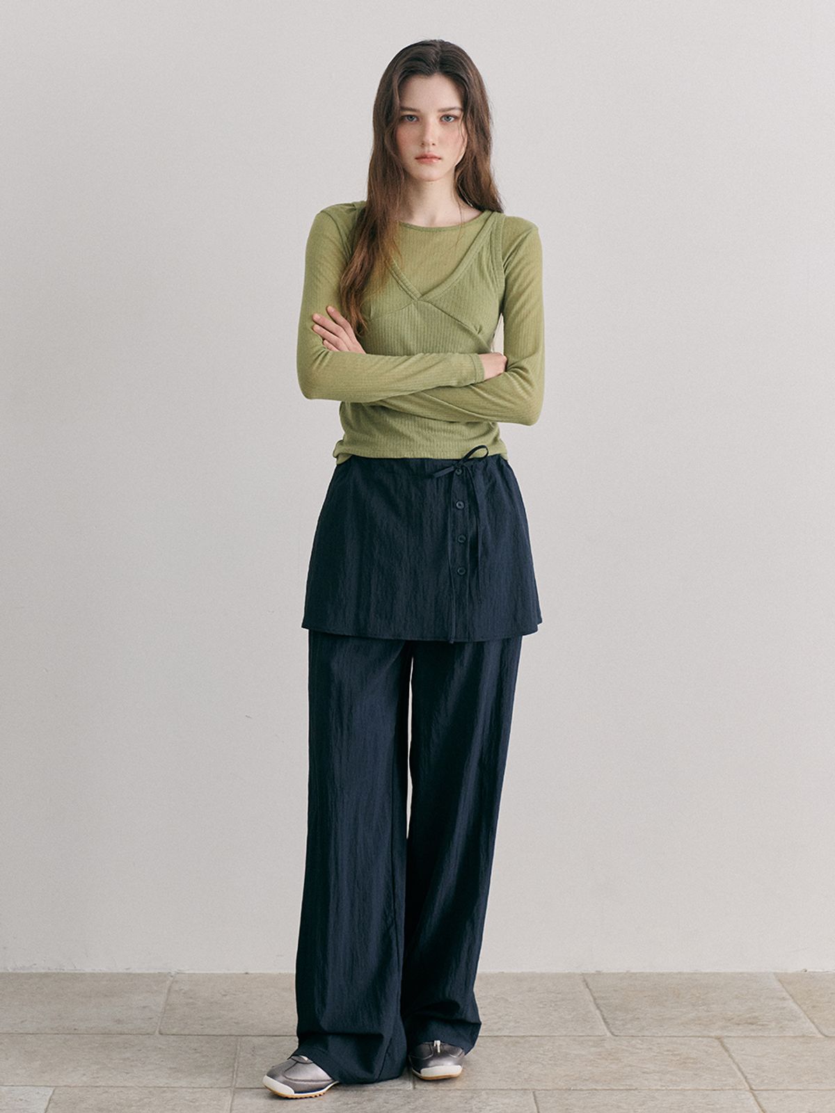 에트몽(ETMON) Ribbed Layered T-Shirt SET, Olive