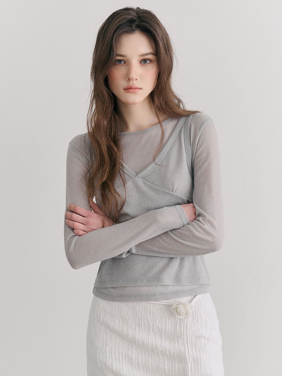 에트몽(ETMON) Ribbed Layered T-Shirt SET, Light Grey