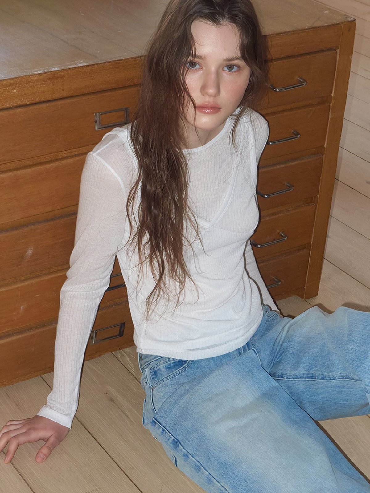 에트몽(ETMON) Ribbed Layered T-Shirt SET, White