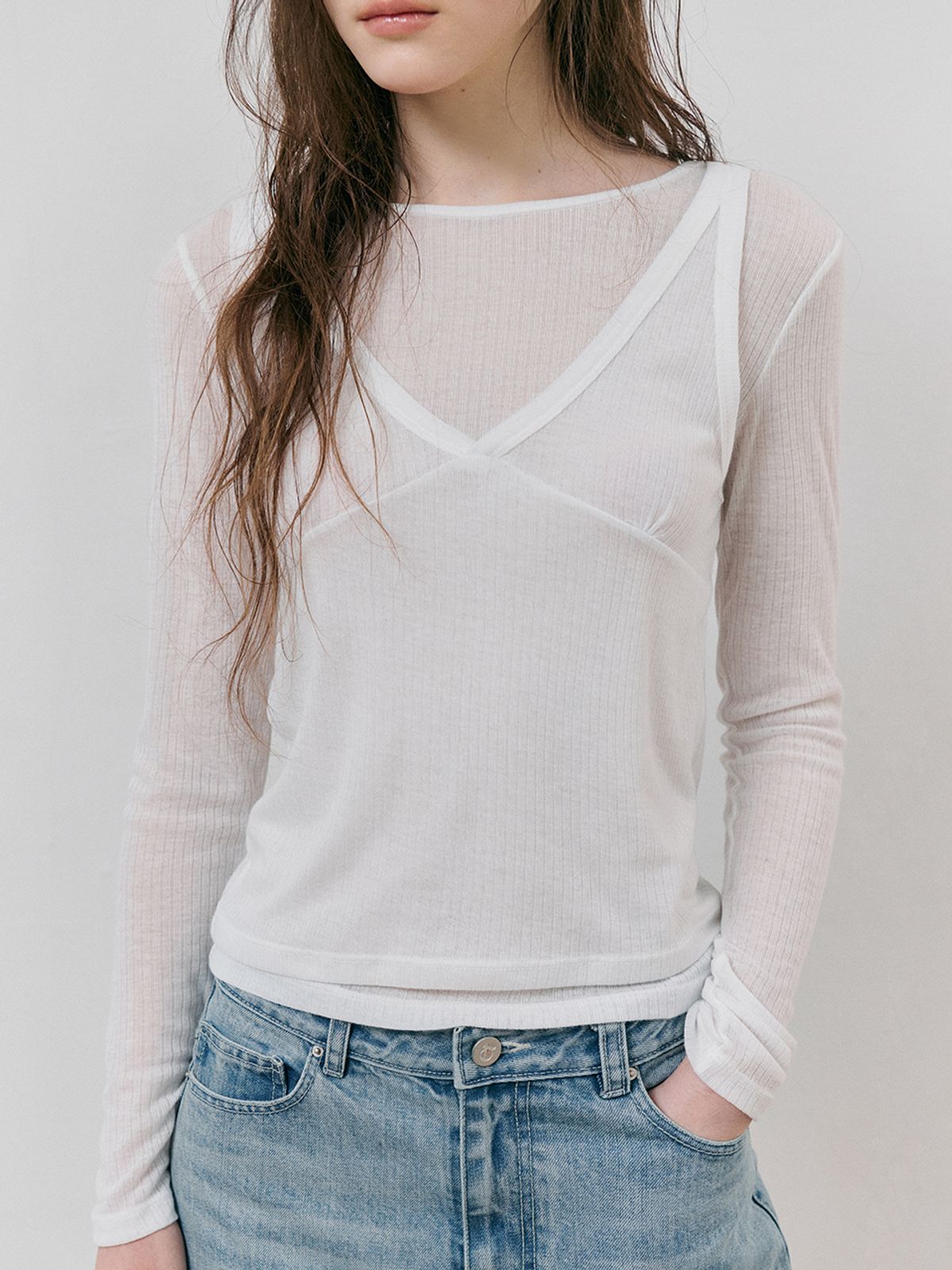 에트몽(ETMON) Ribbed Layered T-Shirt SET, White