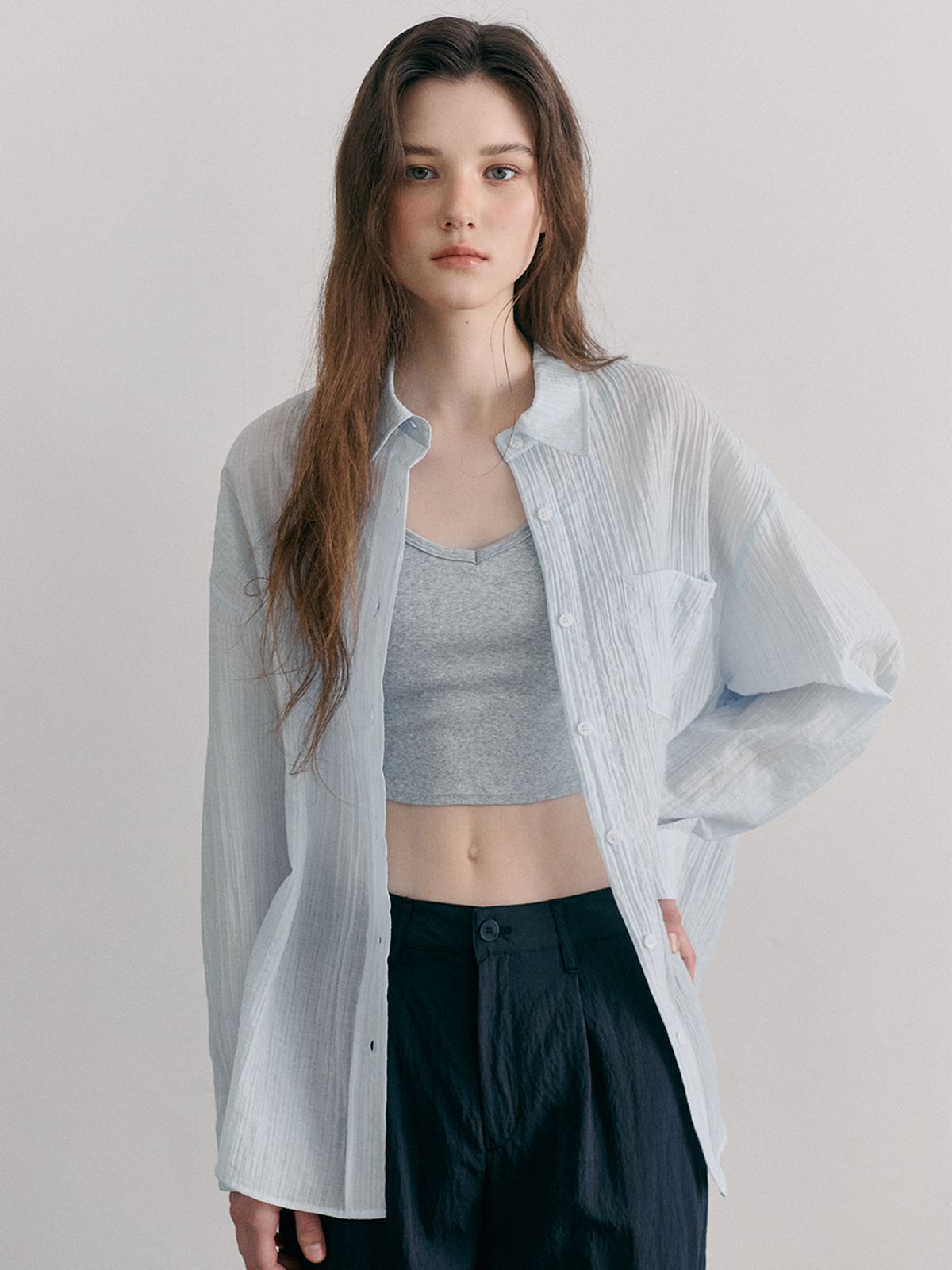 에트몽(ETMON) Side Button Strap Shirt, Light Blue