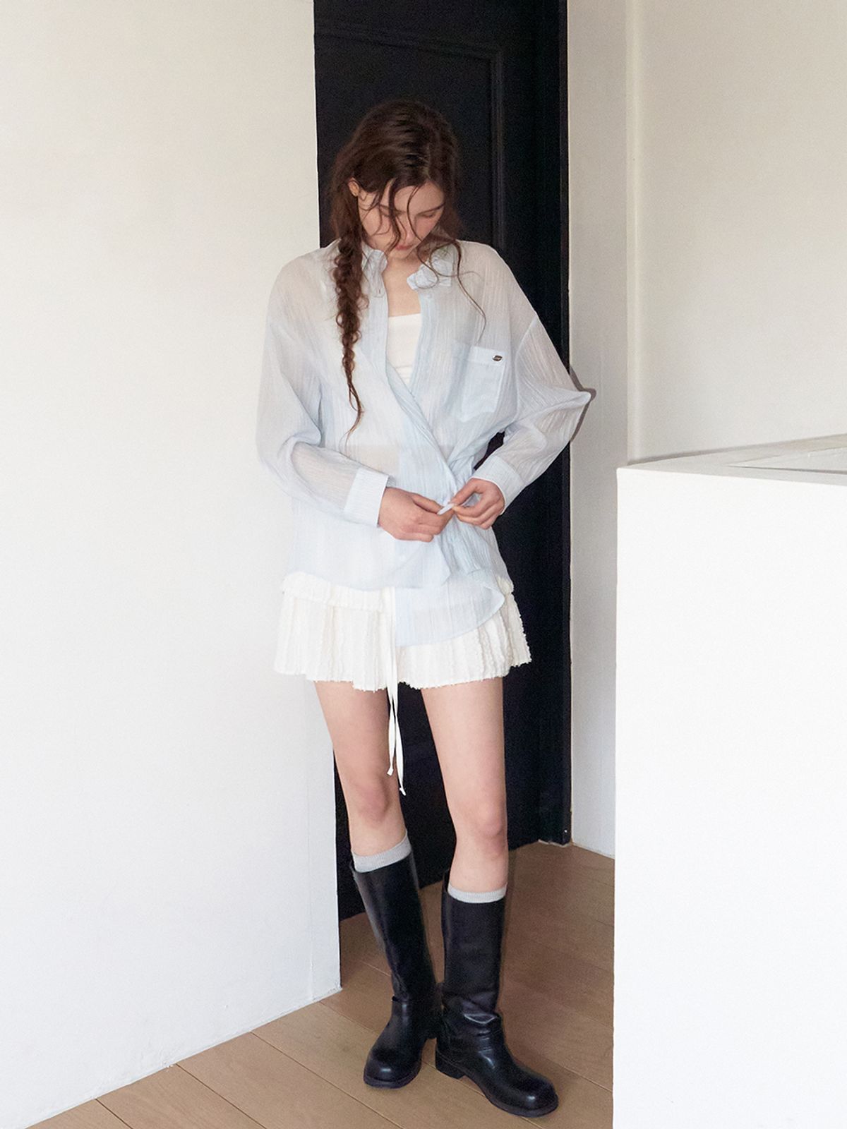 에트몽(ETMON) Side Button Strap Shirt, Light Blue
