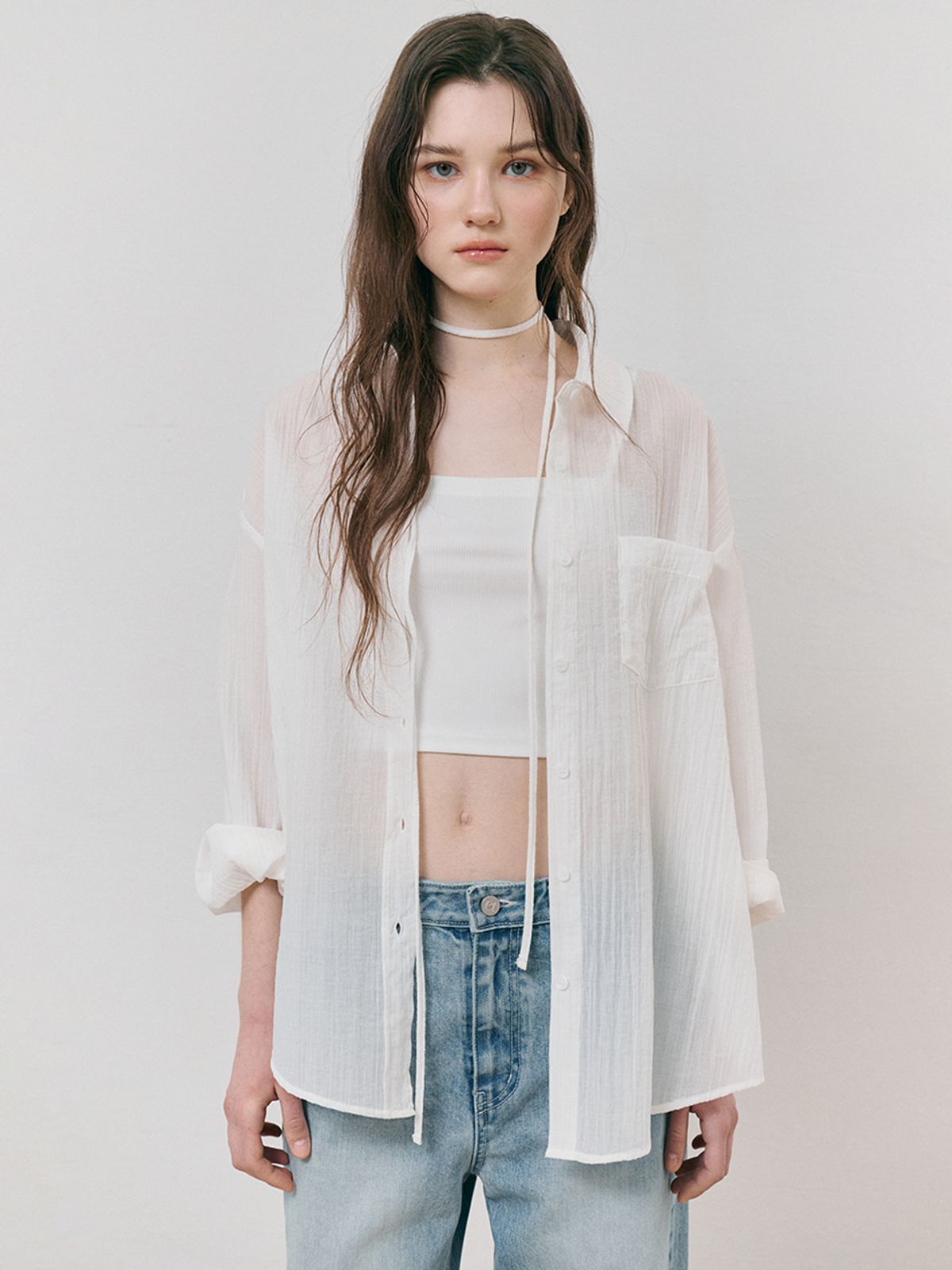 에트몽(ETMON) Side Button Strap Shirt, White