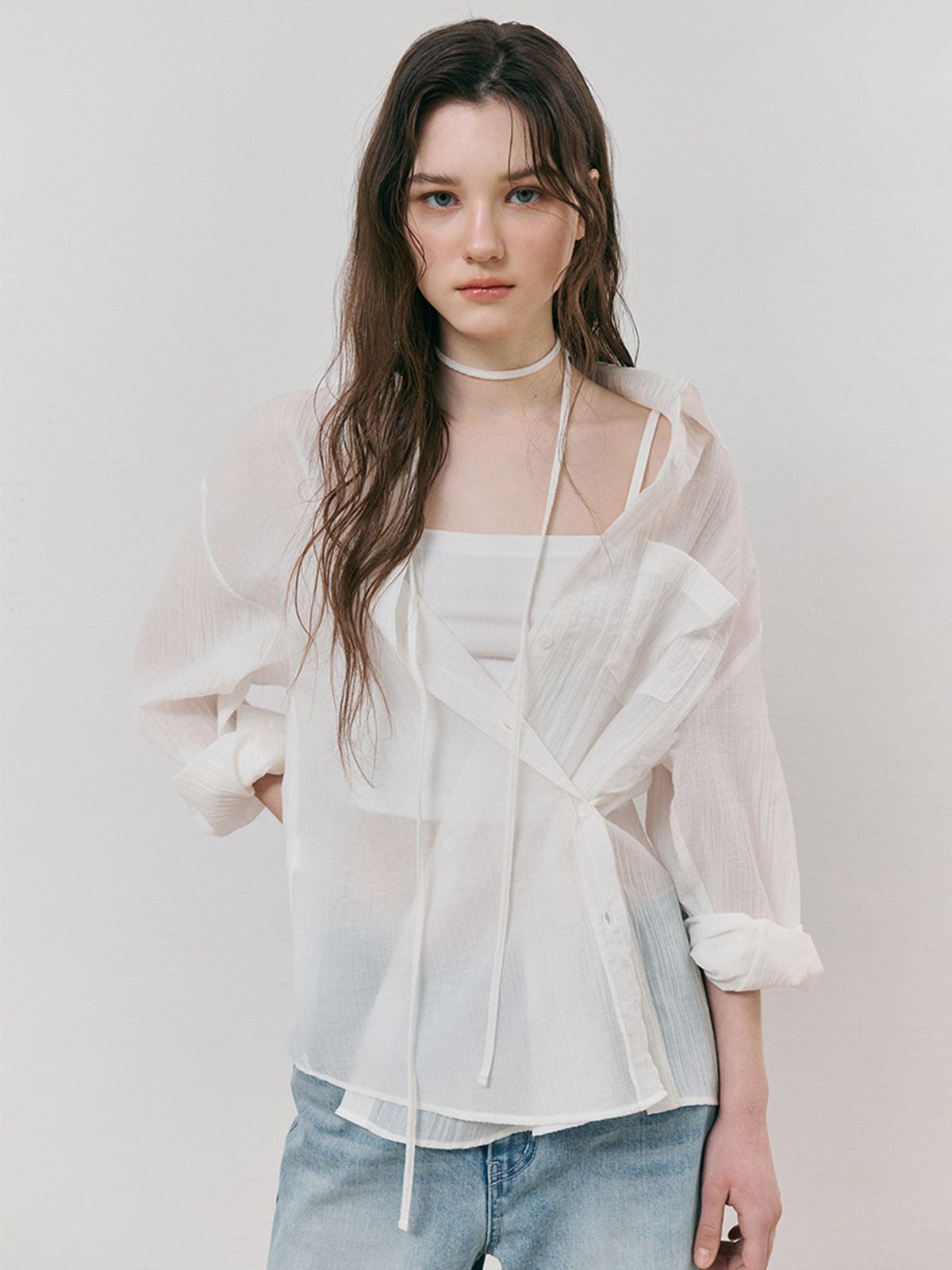 에트몽(ETMON) Side Button Strap Shirt, White