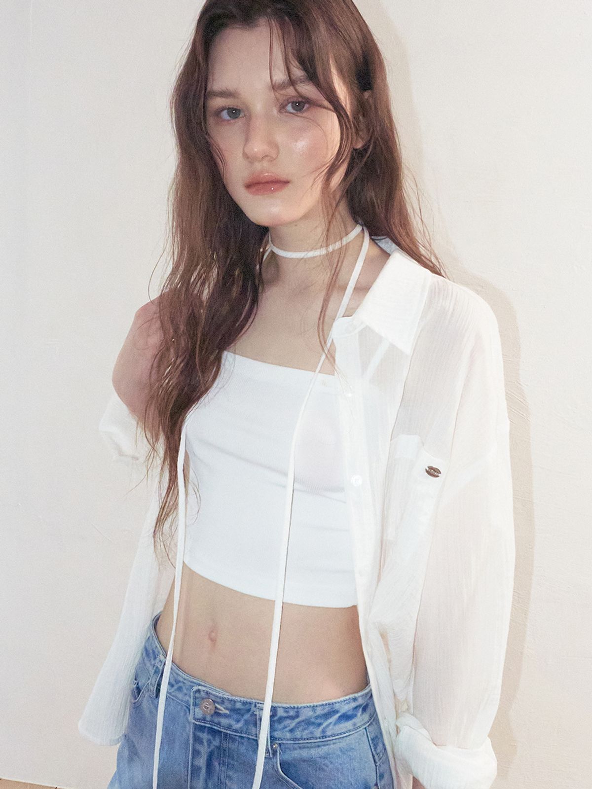 에트몽(ETMON) Side Button Strap Shirt, White