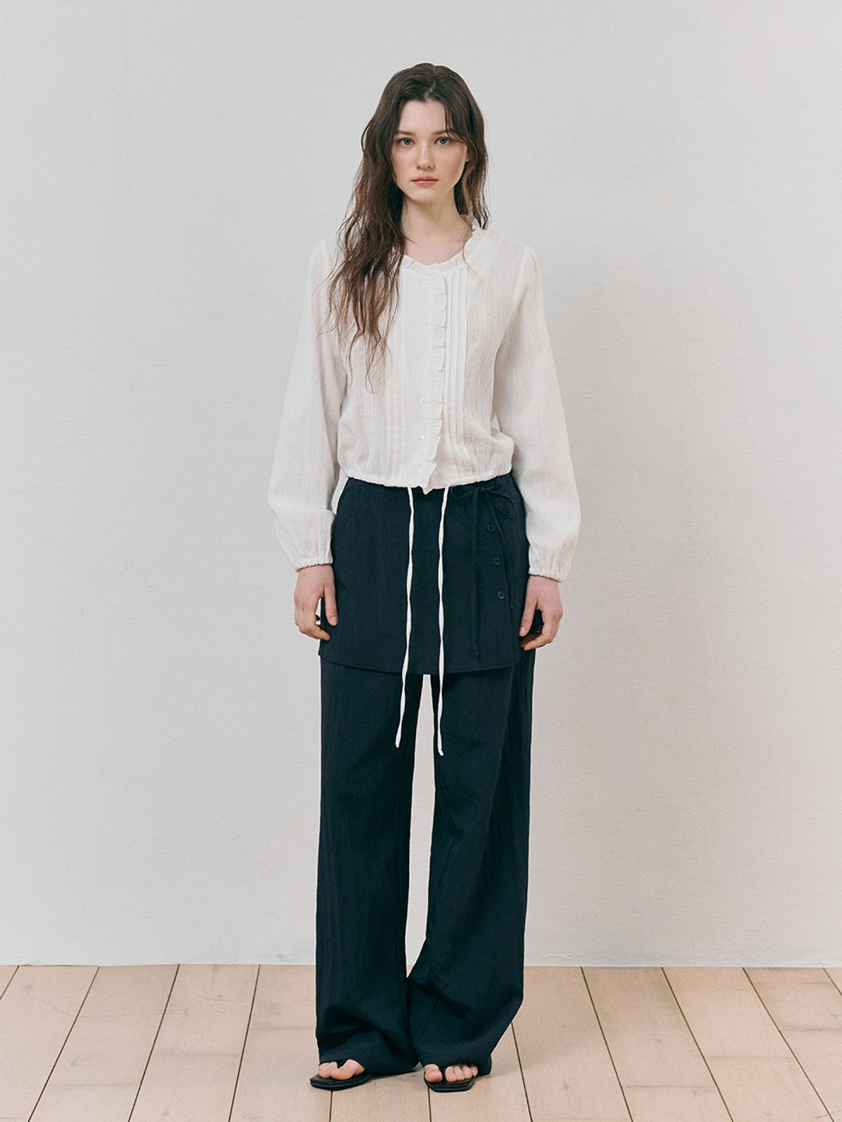 에트몽(ETMON) Frill String Blouse, Ivory