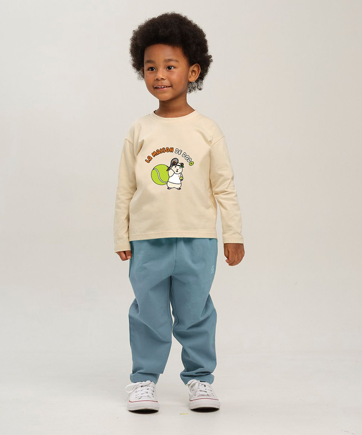 라메종드도도(LA MAISON DE DODO) Simply DODO T Shirt with Tennis Hamster (Ivory)_키즈기본티 키즈프린트 등원복 키즈긴팔티 아동긴팔티 간절기 키즈선물 아동선물 여아선물 남아선물