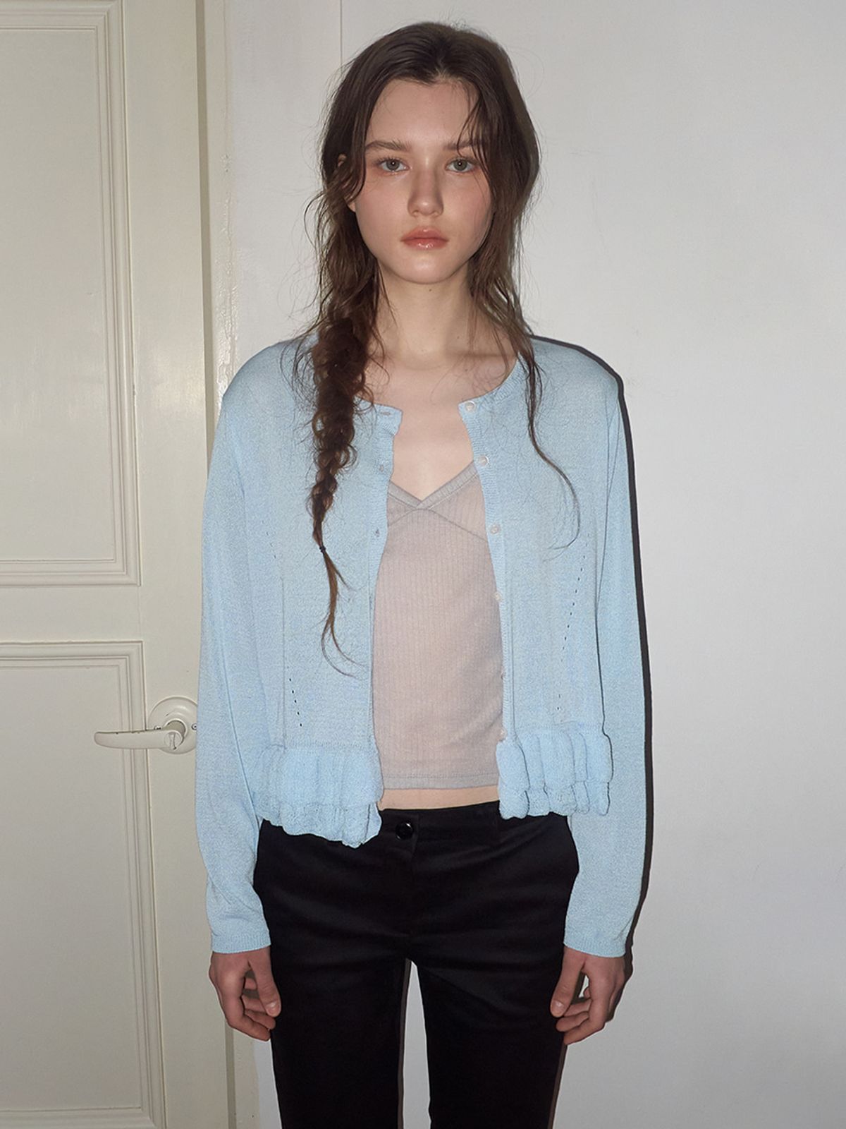 에트몽(ETMON) Double Frill Cardigan, Sky Blue