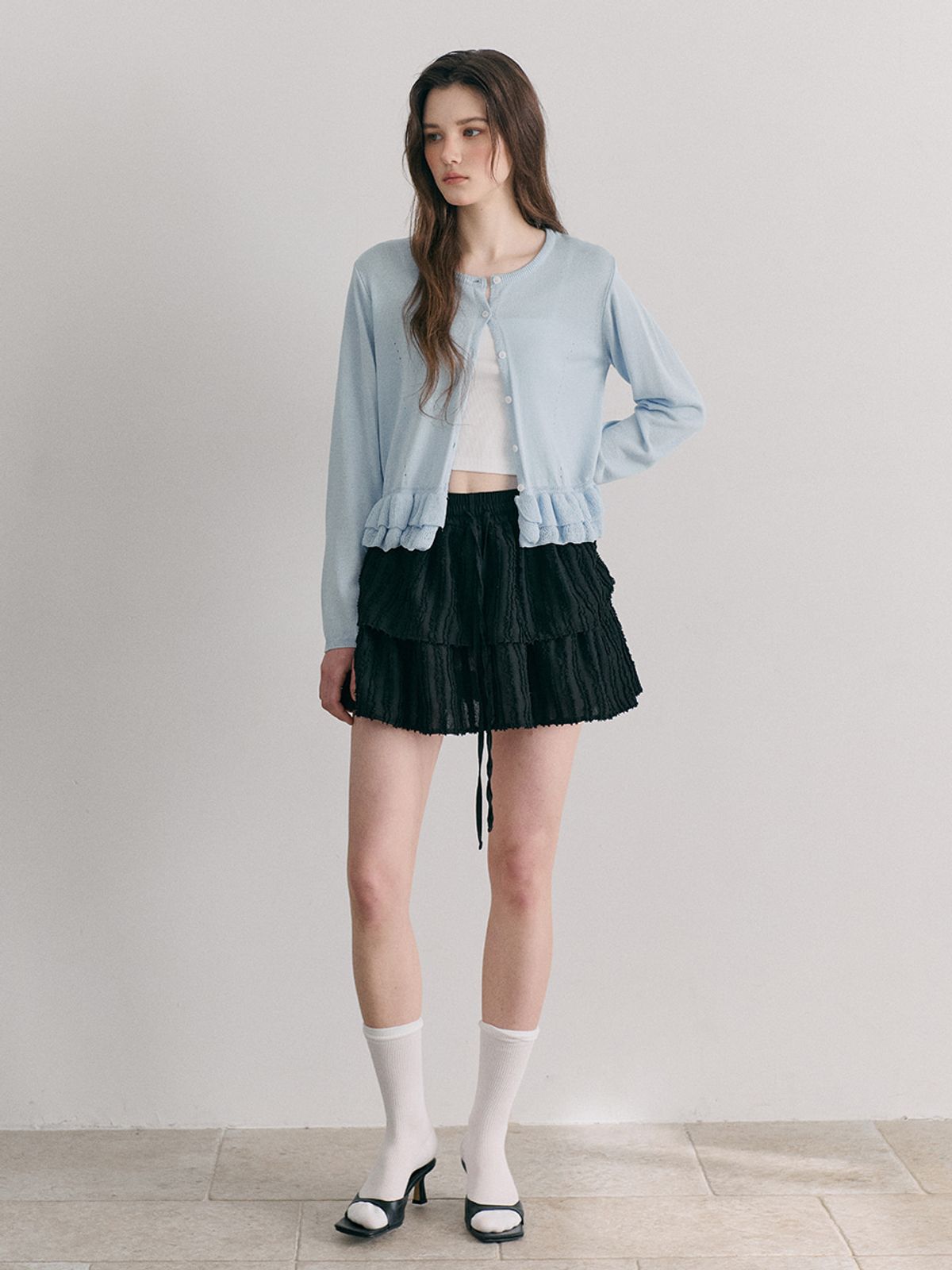 에트몽(ETMON) Double Frill Cardigan, Sky Blue