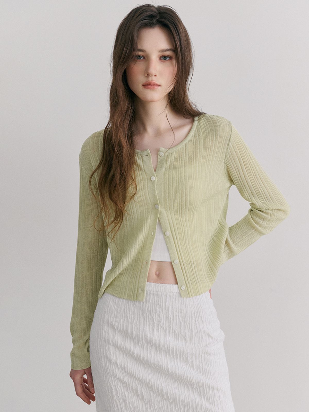 에트몽(ETMON) Linen Round Cardigan, Light Green