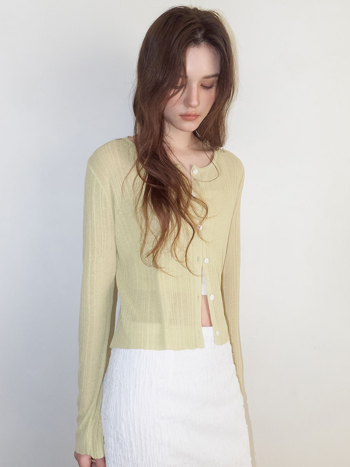 에트몽(ETMON) Linen Round Cardigan, Light Green