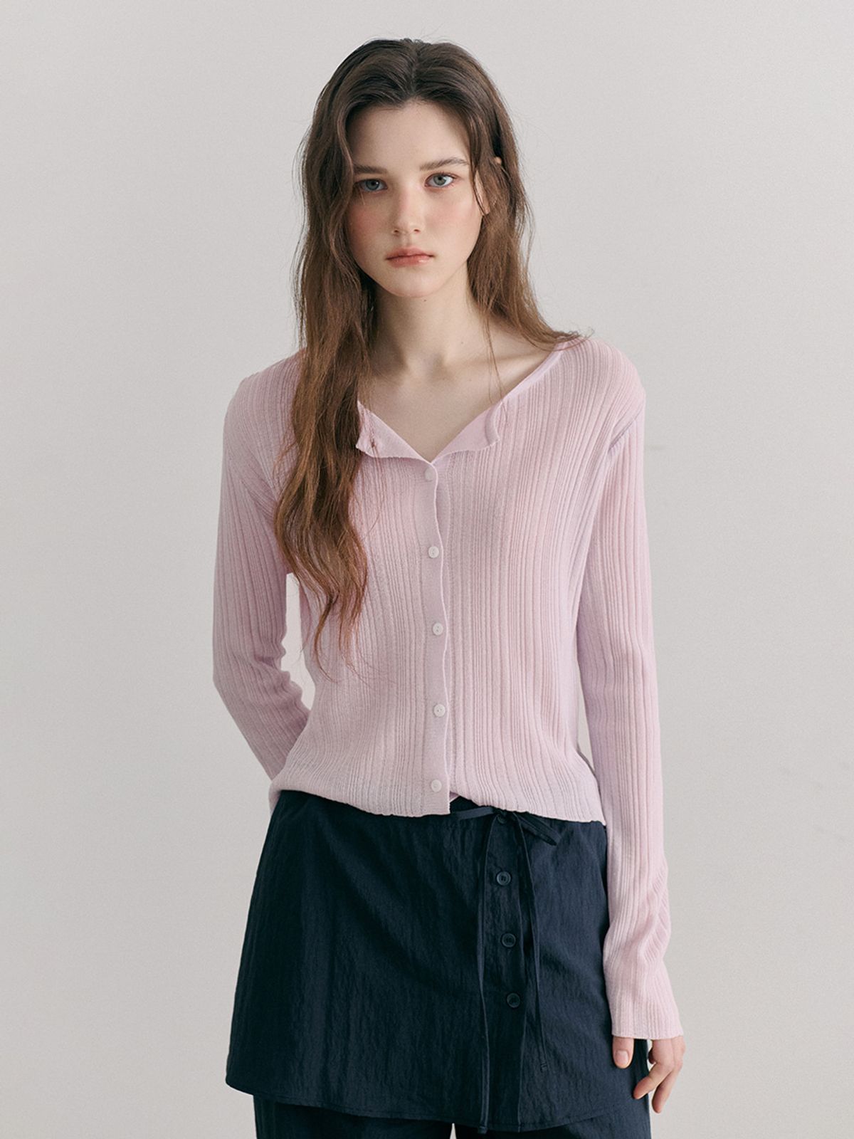 에트몽(ETMON) Linen Round Cardigan, Lavender Pink