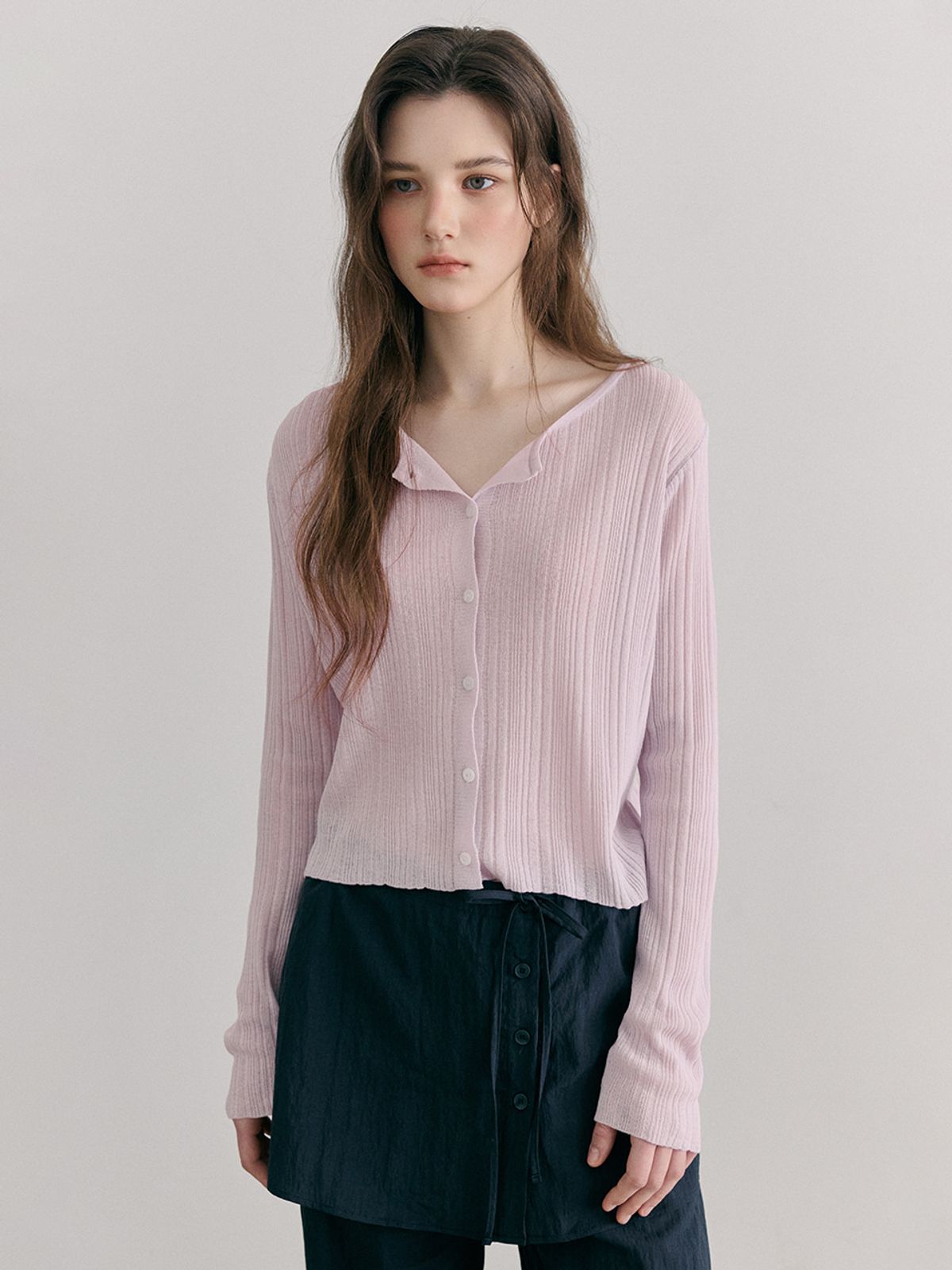 에트몽(ETMON) Linen Round Cardigan, Lavender Pink