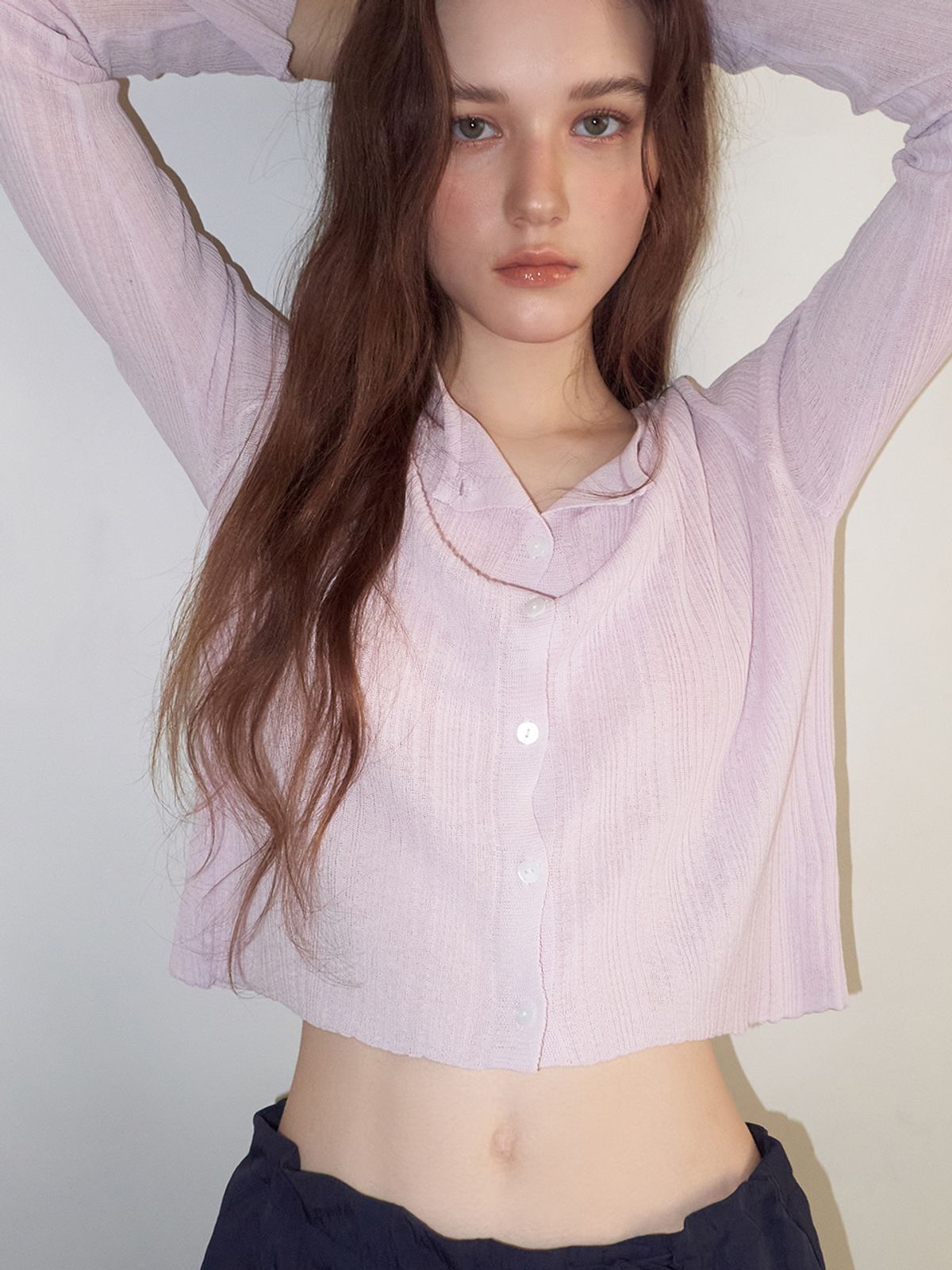 에트몽(ETMON) Linen Round Cardigan, Lavender Pink