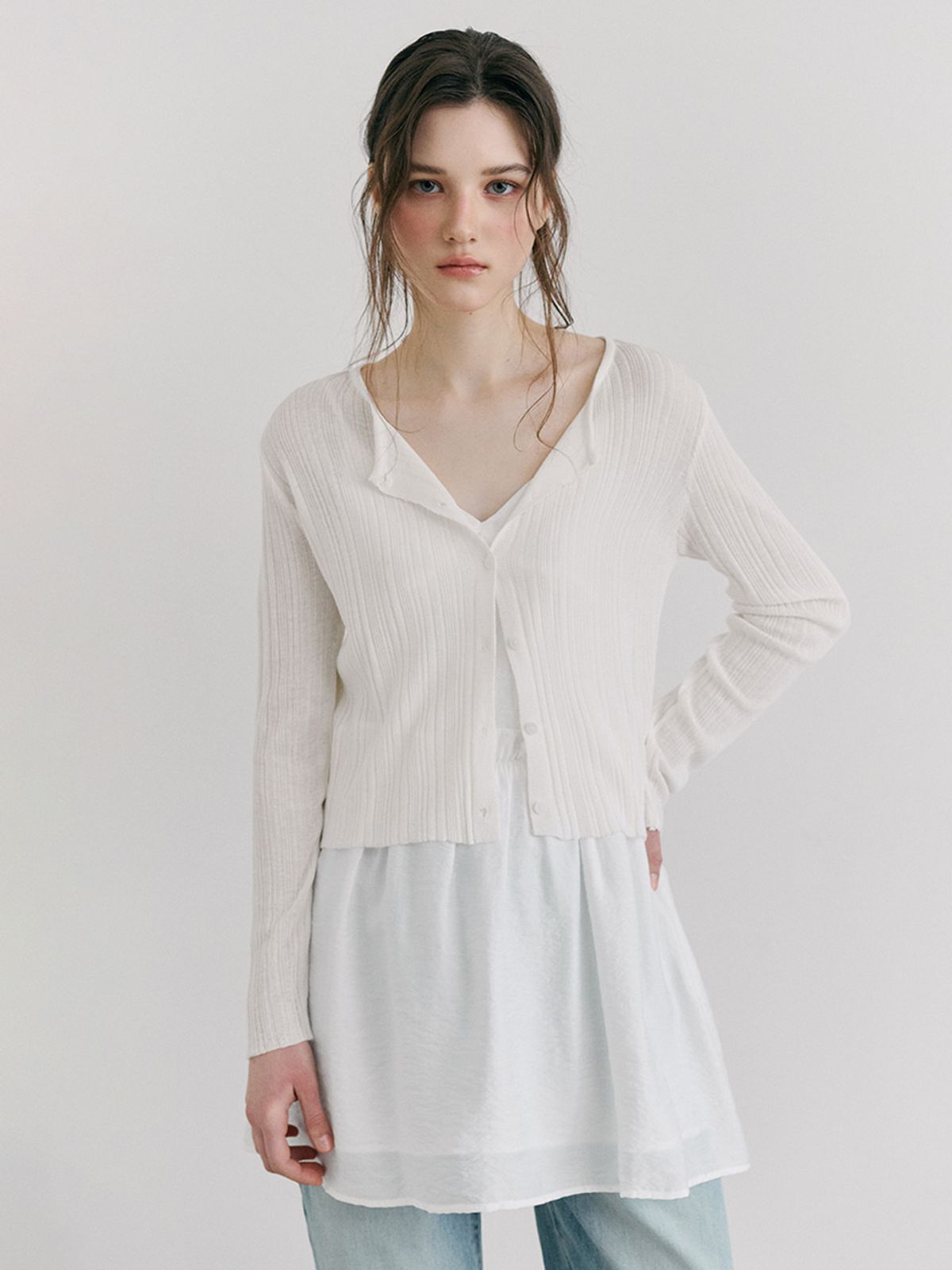 에트몽(ETMON) Linen Round Cardigan, Ivory