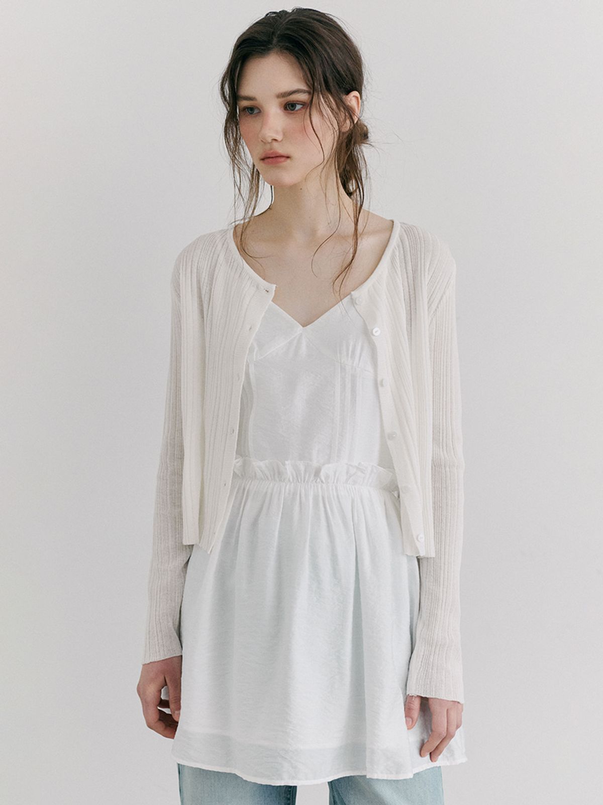 에트몽(ETMON) Linen Round Cardigan, Ivory