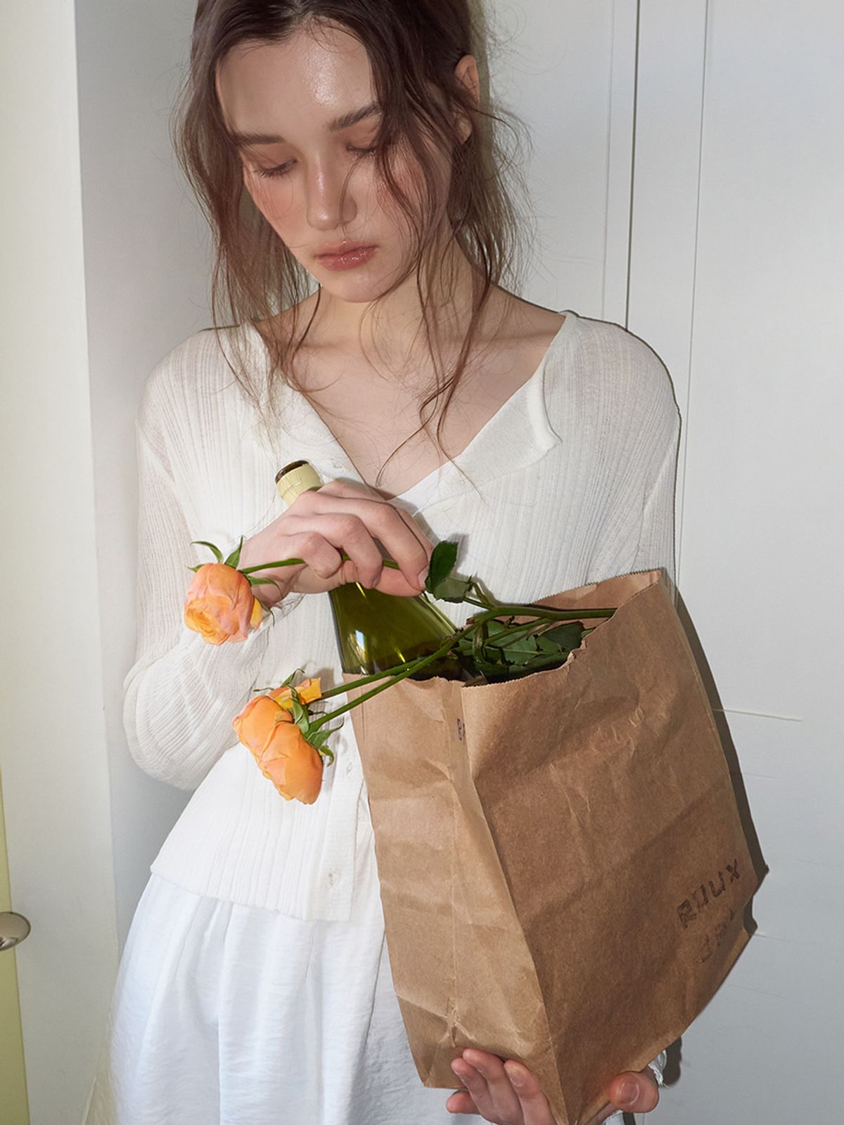 에트몽(ETMON) Linen Round Cardigan, Ivory