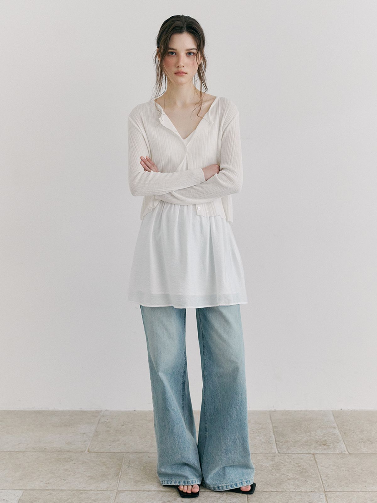 에트몽(ETMON) Linen Round Cardigan, Ivory